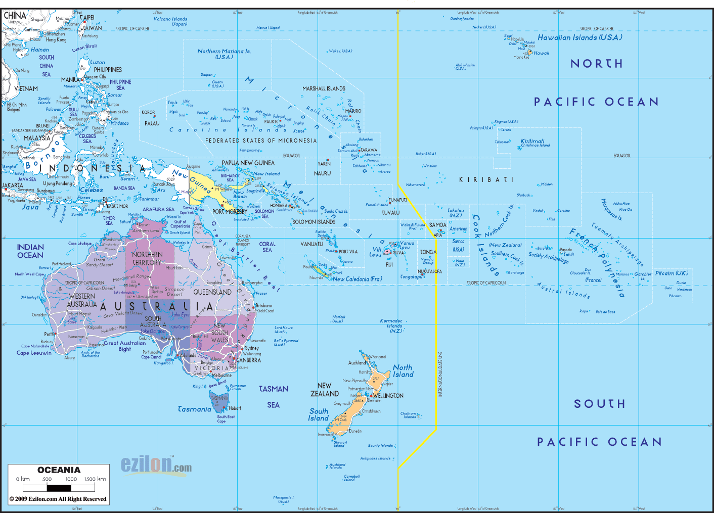 Oceania Physical Map