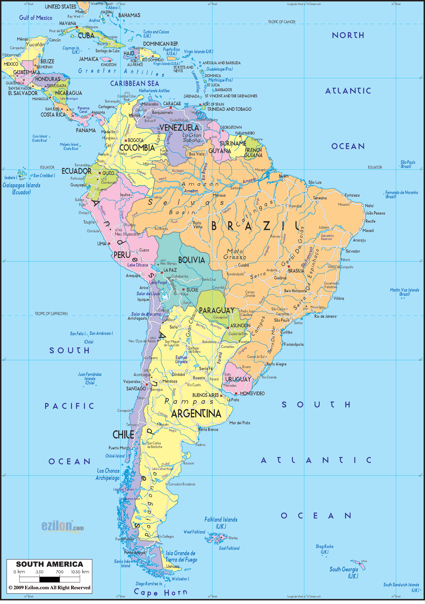 Political Map Of South America Ezilon Maps