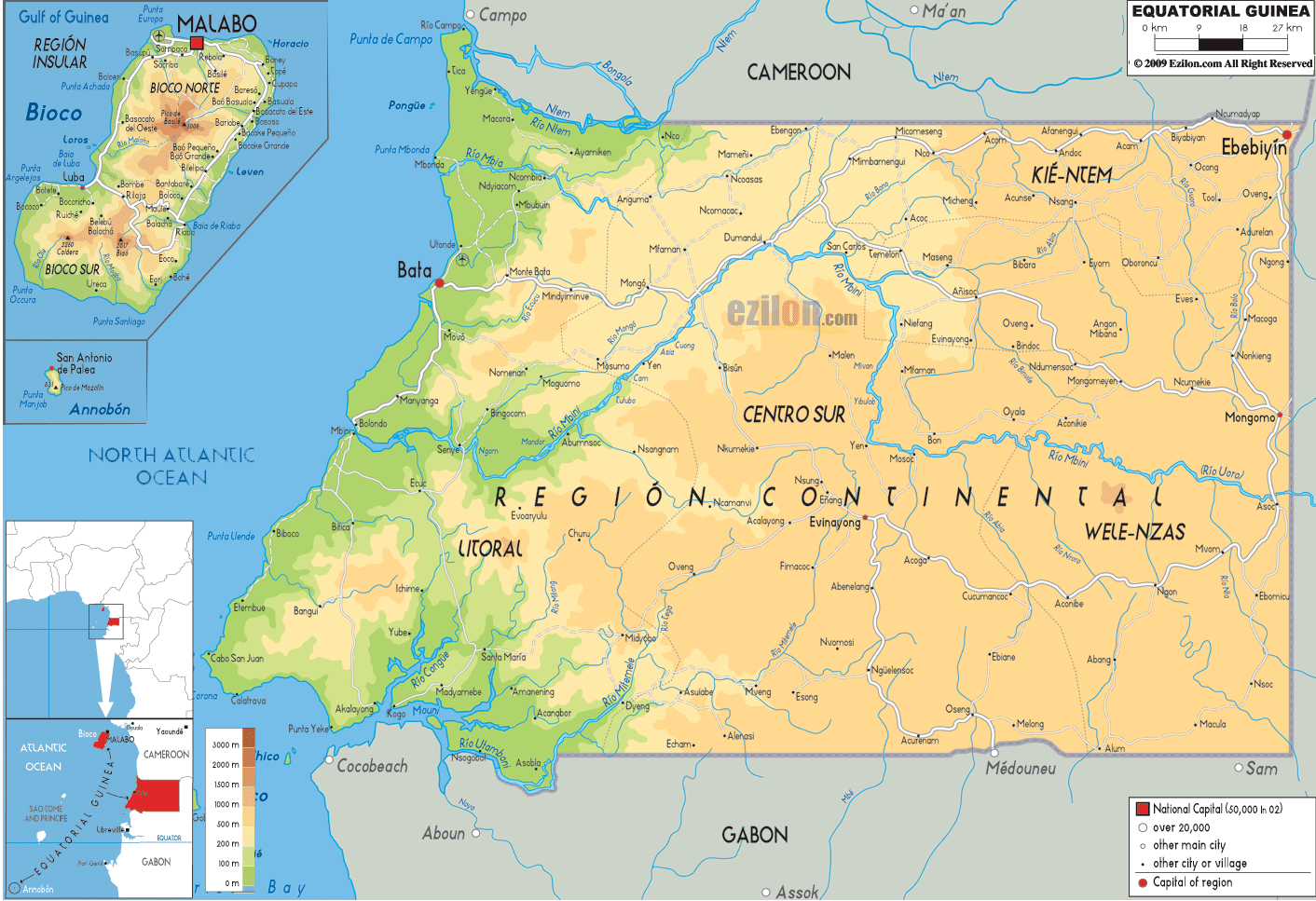 Physical Map Of Equatorial Guinea Ezilon Maps Physical Map Of Equatorial Guinea Ezilon Maps