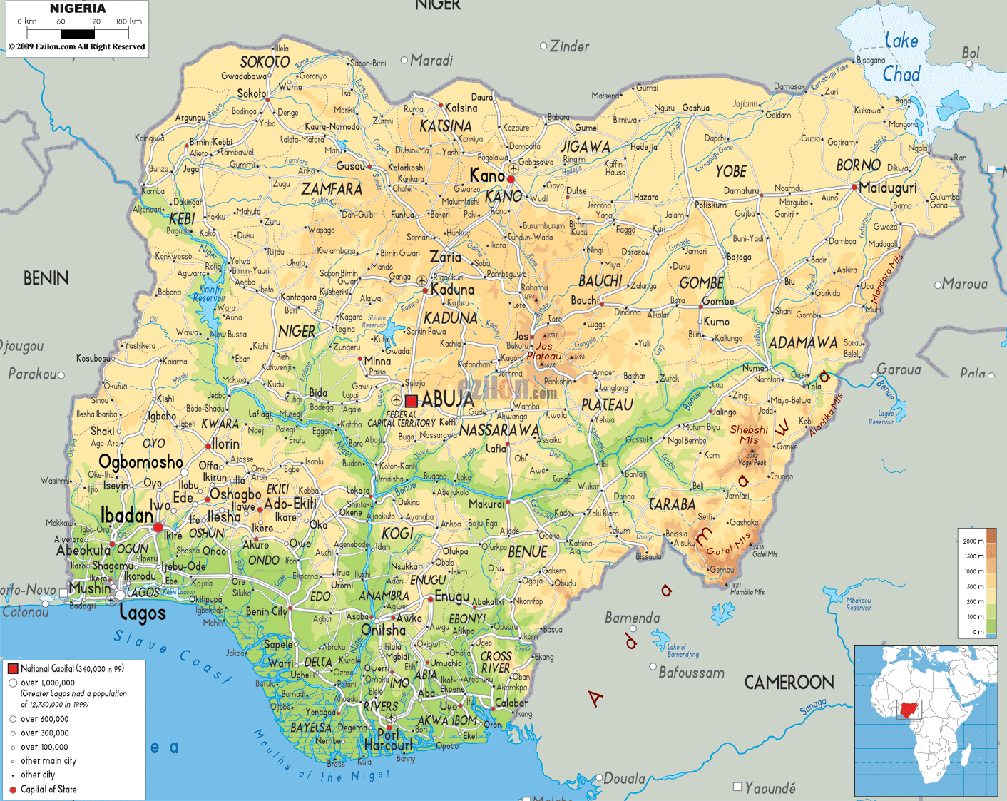 Physical Map Of Nigeria Ezilon Maps