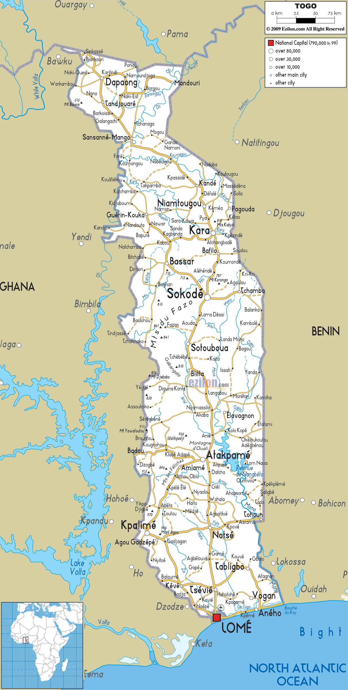 Road Map of Togo- Ezilon Maps