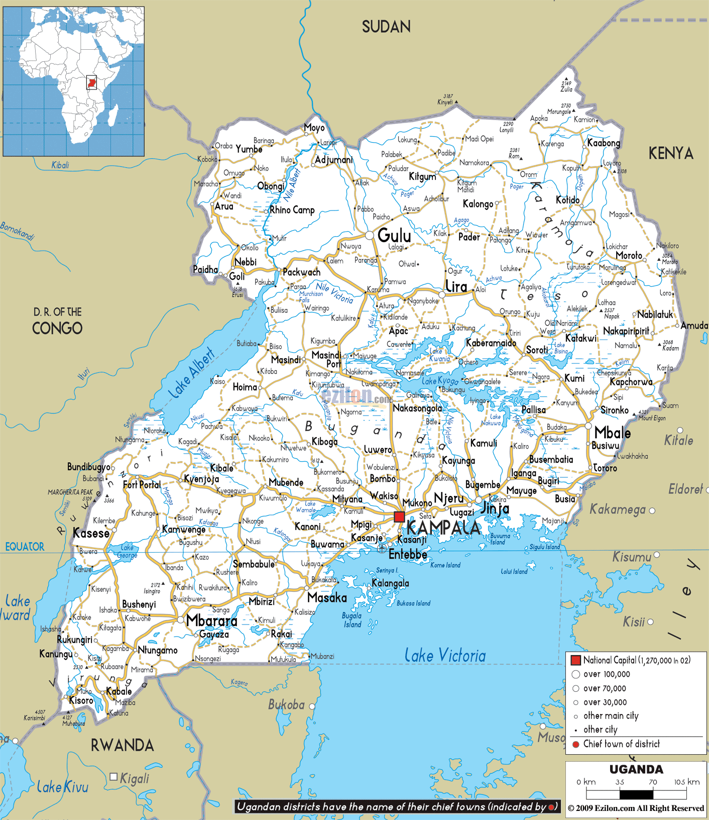 Road Map of Uganda - Ezilon Maps