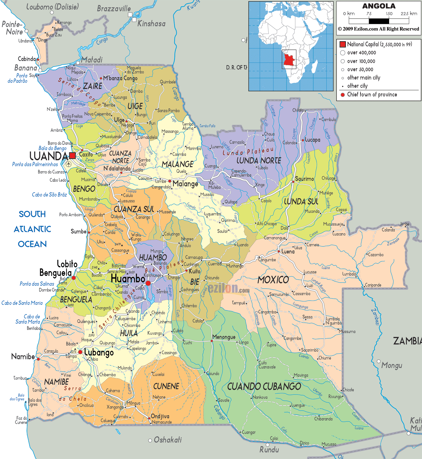 Political Map Of Angola Ezilon Maps