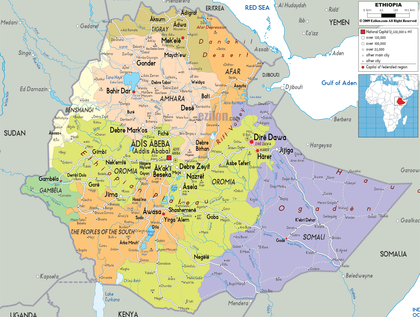 Political Map of Ethiopia - Ezilon Maps