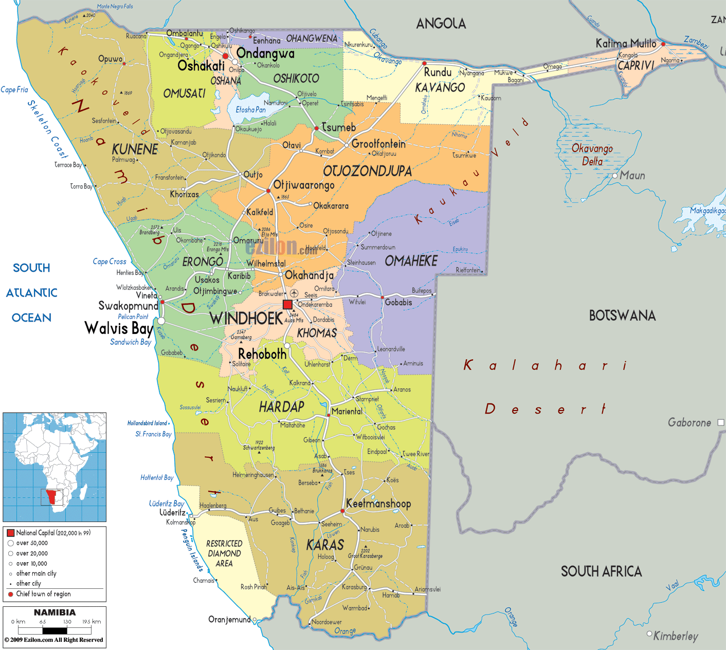 Political Map of Namibia - Ezilon Maps