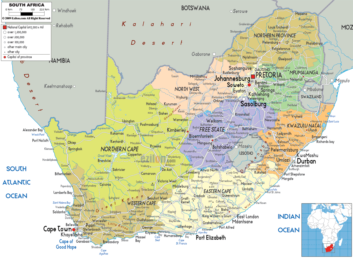 Political Map of South Africa - Ezilon Maps