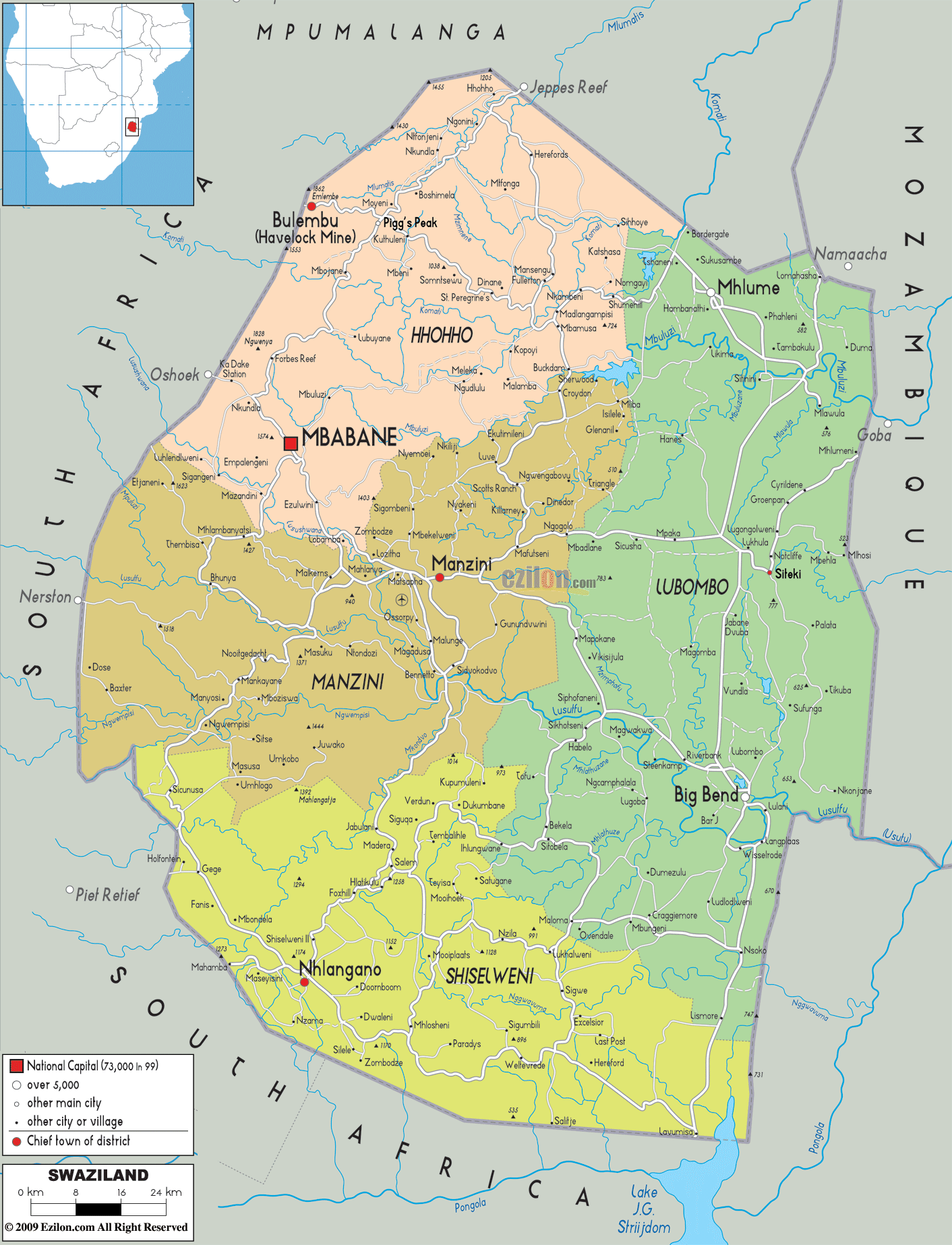 Political Map Of Swaziland Ezilon Maps