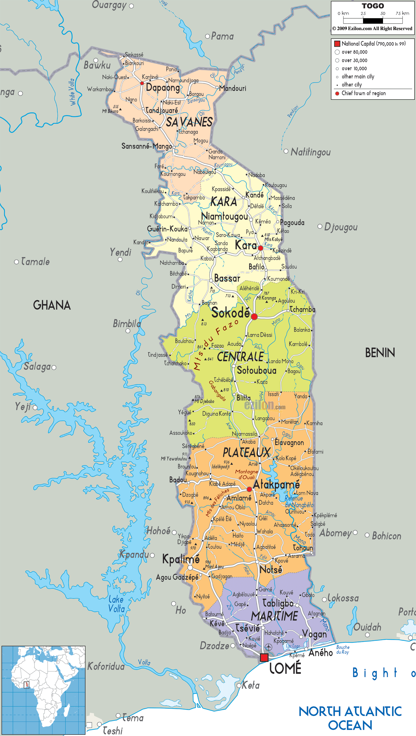 Political Map of Togo - Ezilon Maps