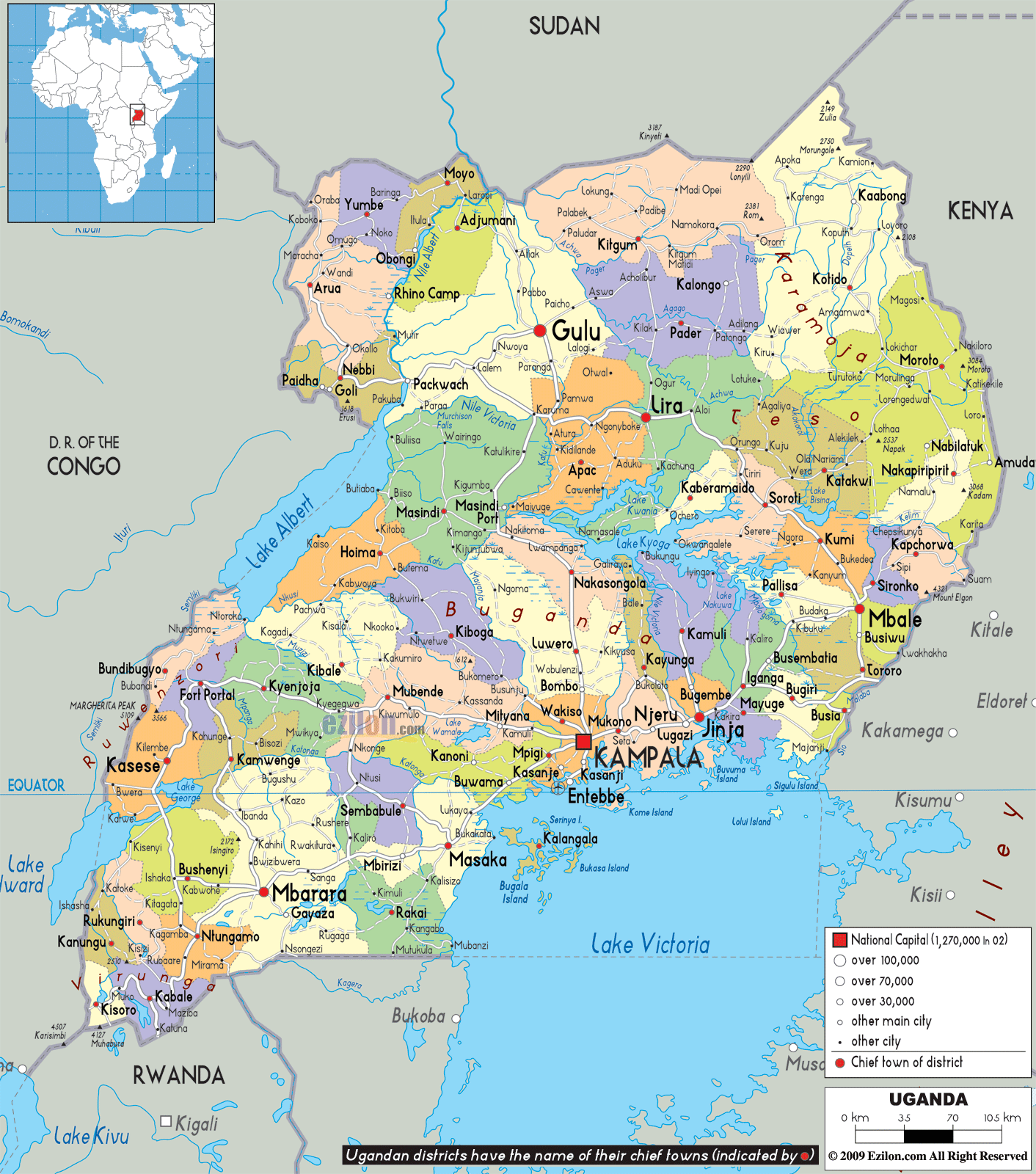 Political Map of Uganda- Ezilon Maps