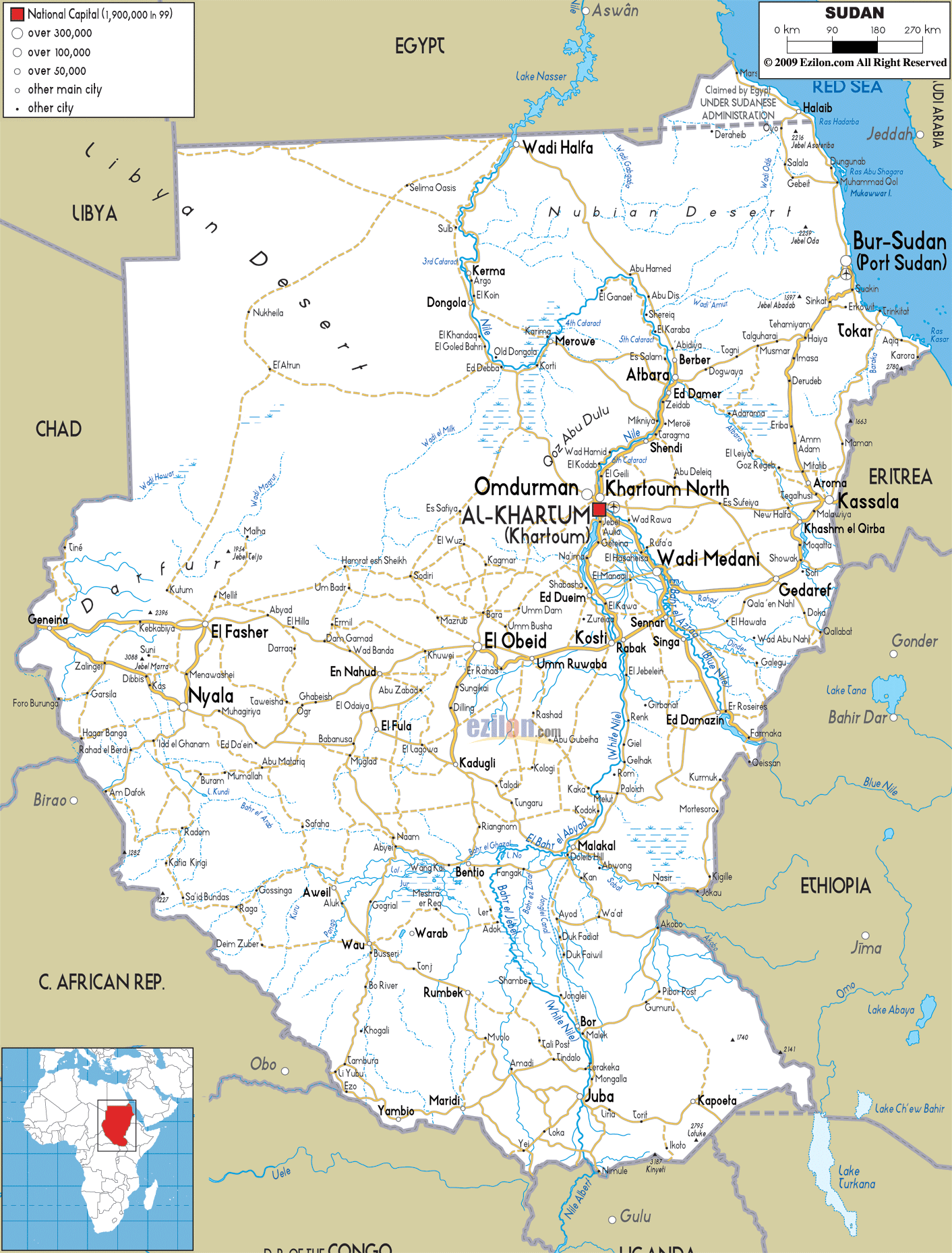 Road Map of Sudan - Ezilon Maps