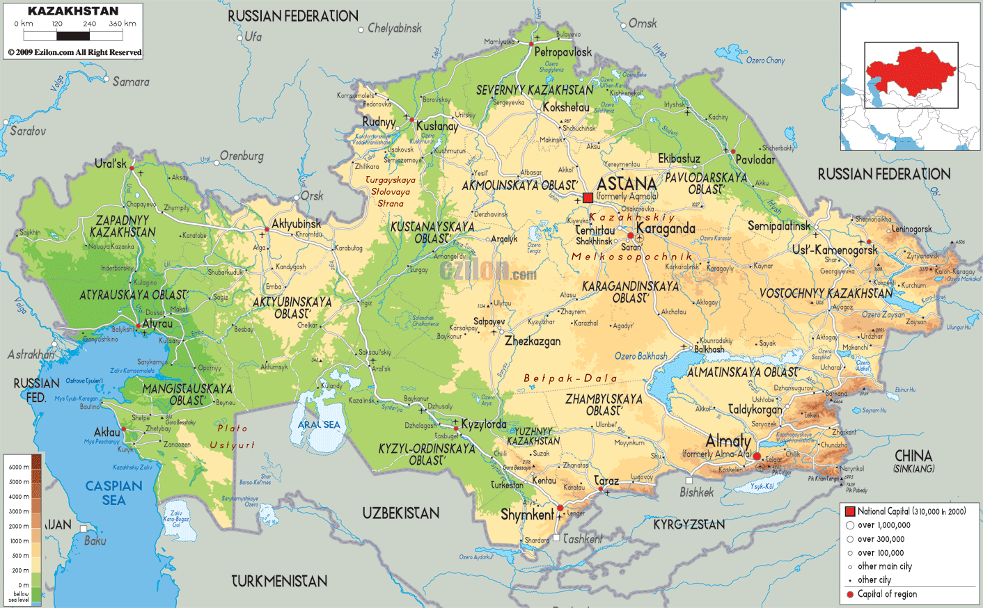 Physical Map Of Kazakhstan Ezilon Maps Physical Map Of Kazakhstan Ezilon Maps