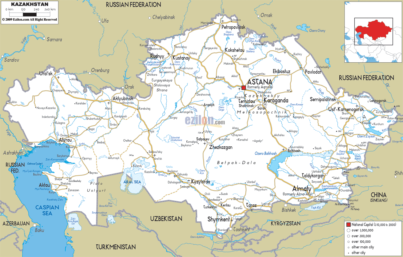Road Map Of Kazakhstan Ezilon Maps Road Map Of Kazakhstan Ezilon Maps