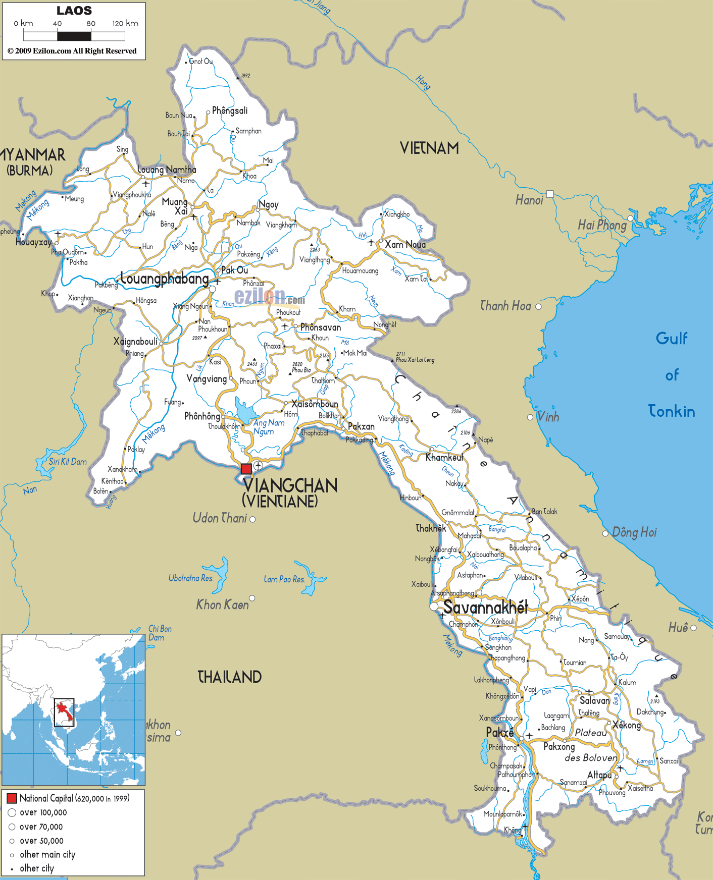Road Map of Laos - Ezilon Maps