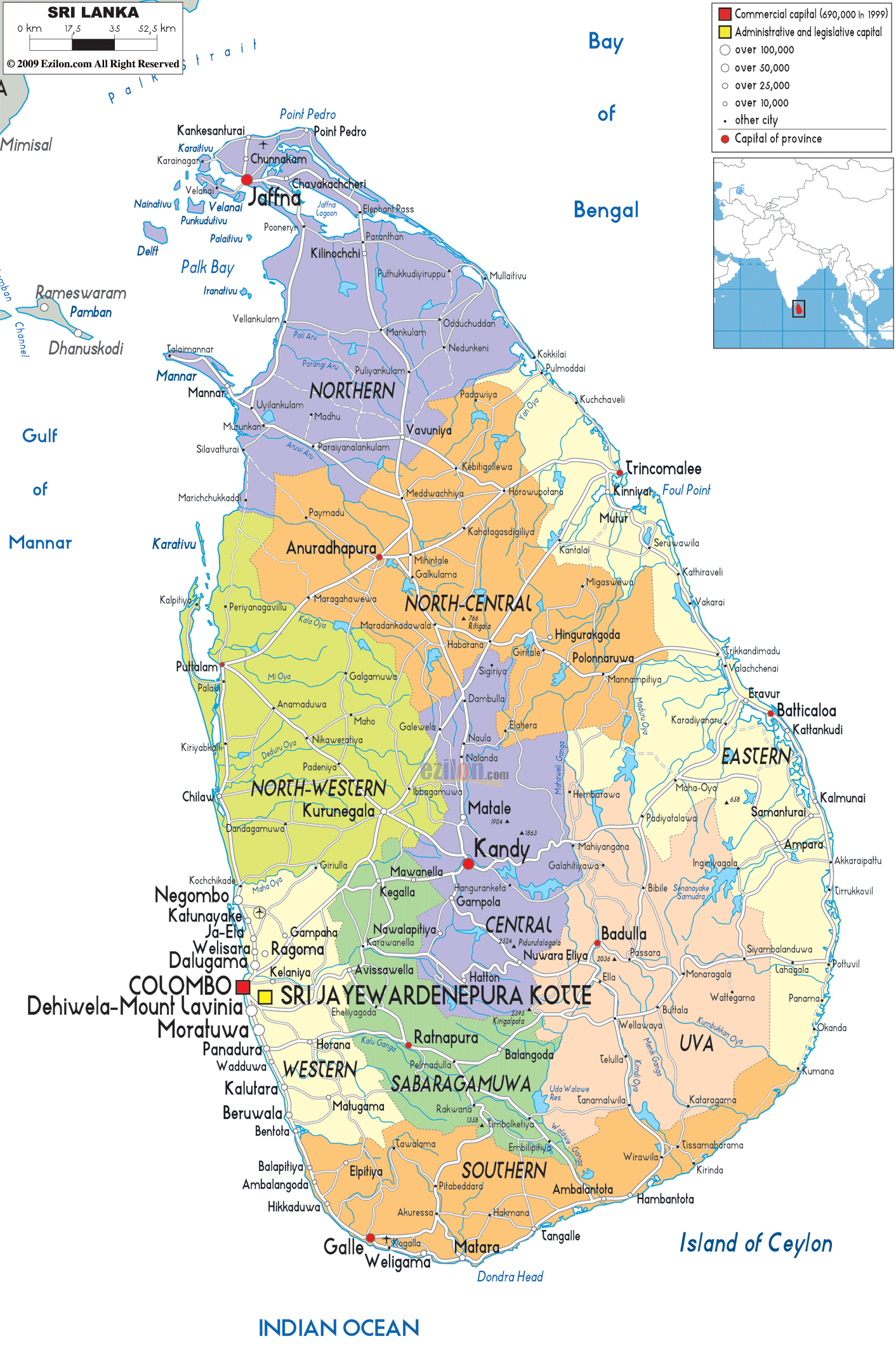 Political Map of Sri Lanka - Ezilon Maps