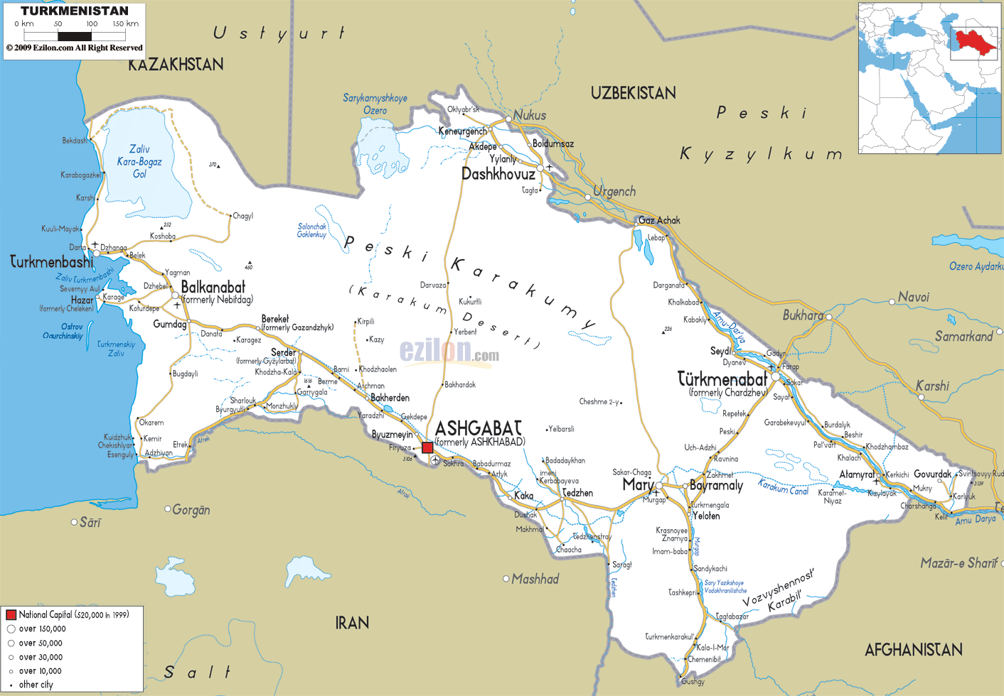 Road Map of Turkmenistan - Ezilon Maps