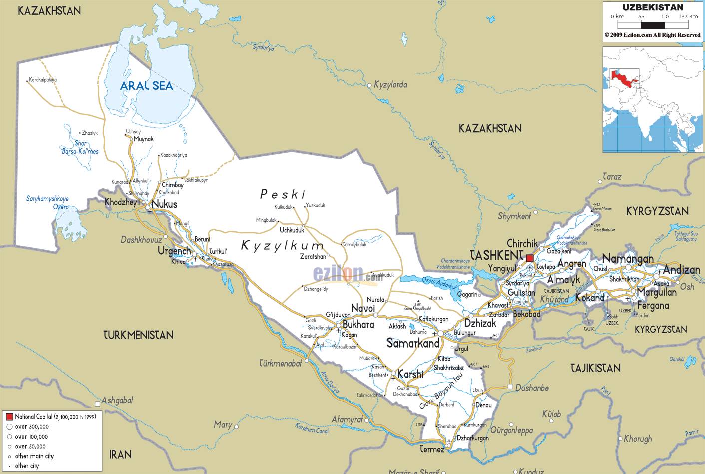 Road Map of Uzbekistan - Ezilon Maps