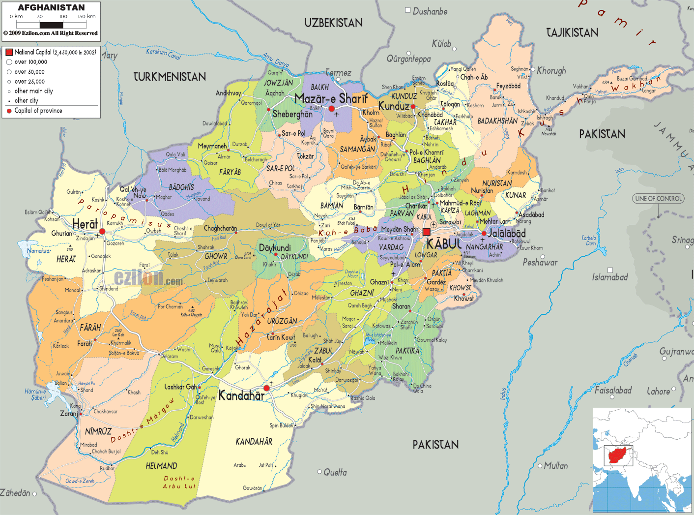 Political Map of Afghanistan - Ezilon Maps
