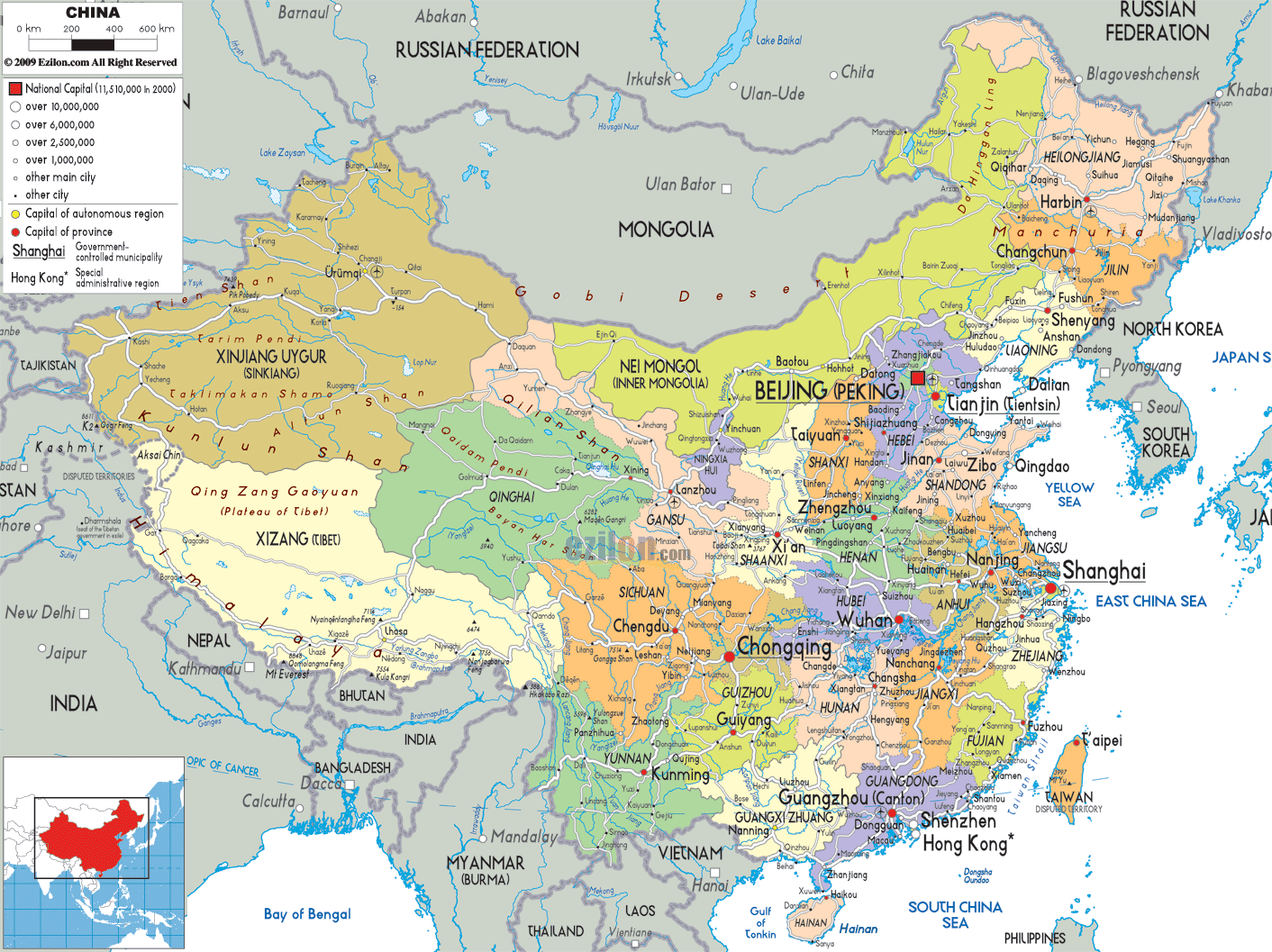 Political Map of China - Ezilon Maps
