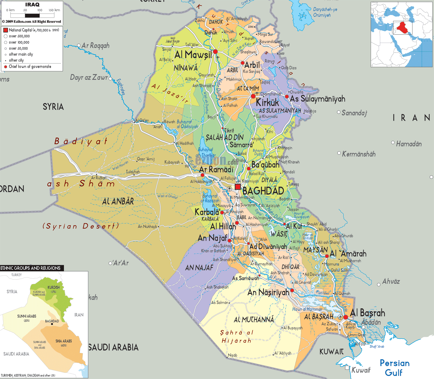 Political Map of Iraq - Ezilon Maps