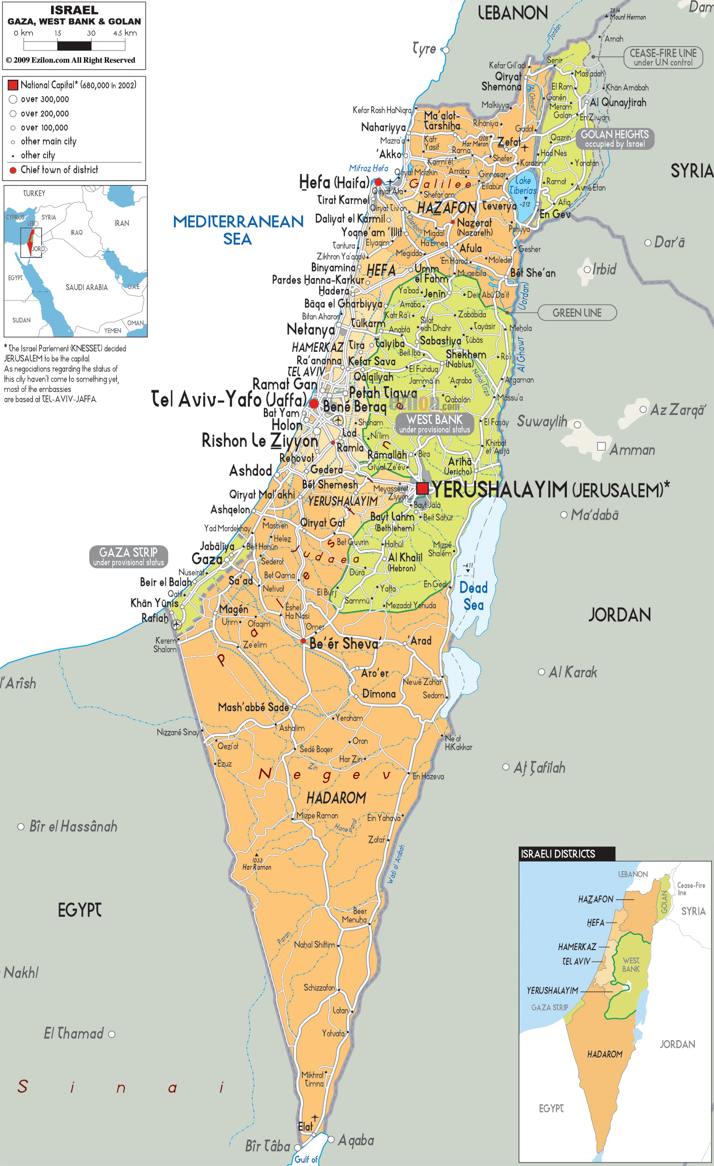 Political Map of Israel - Ezilon Maps