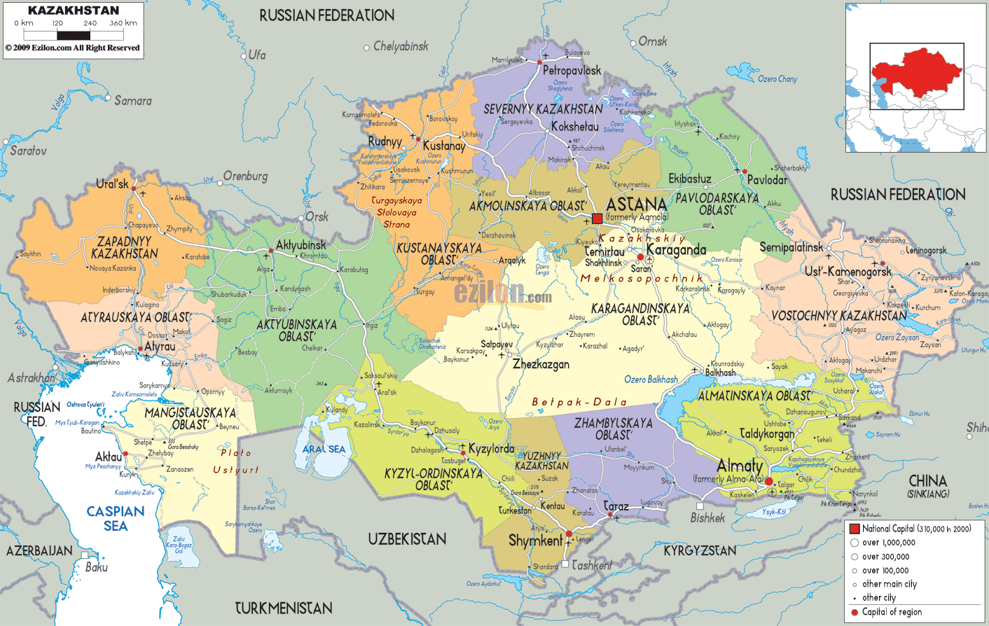 Political Map Of Kazakhstan Ezilon Maps Political Map Of Kazakhstan Ezilon Maps