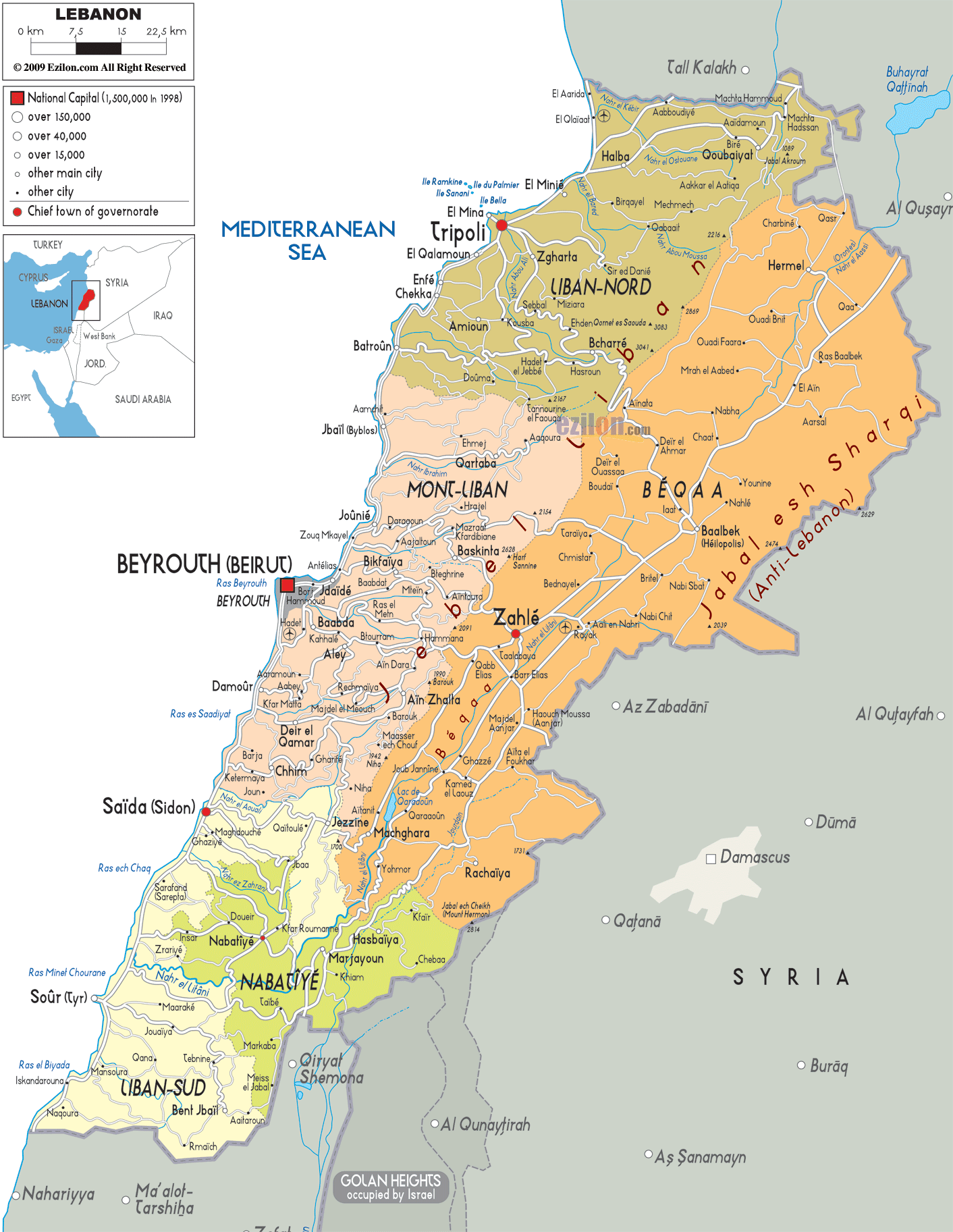 Political Map of Lebanon - Ezilon Maps