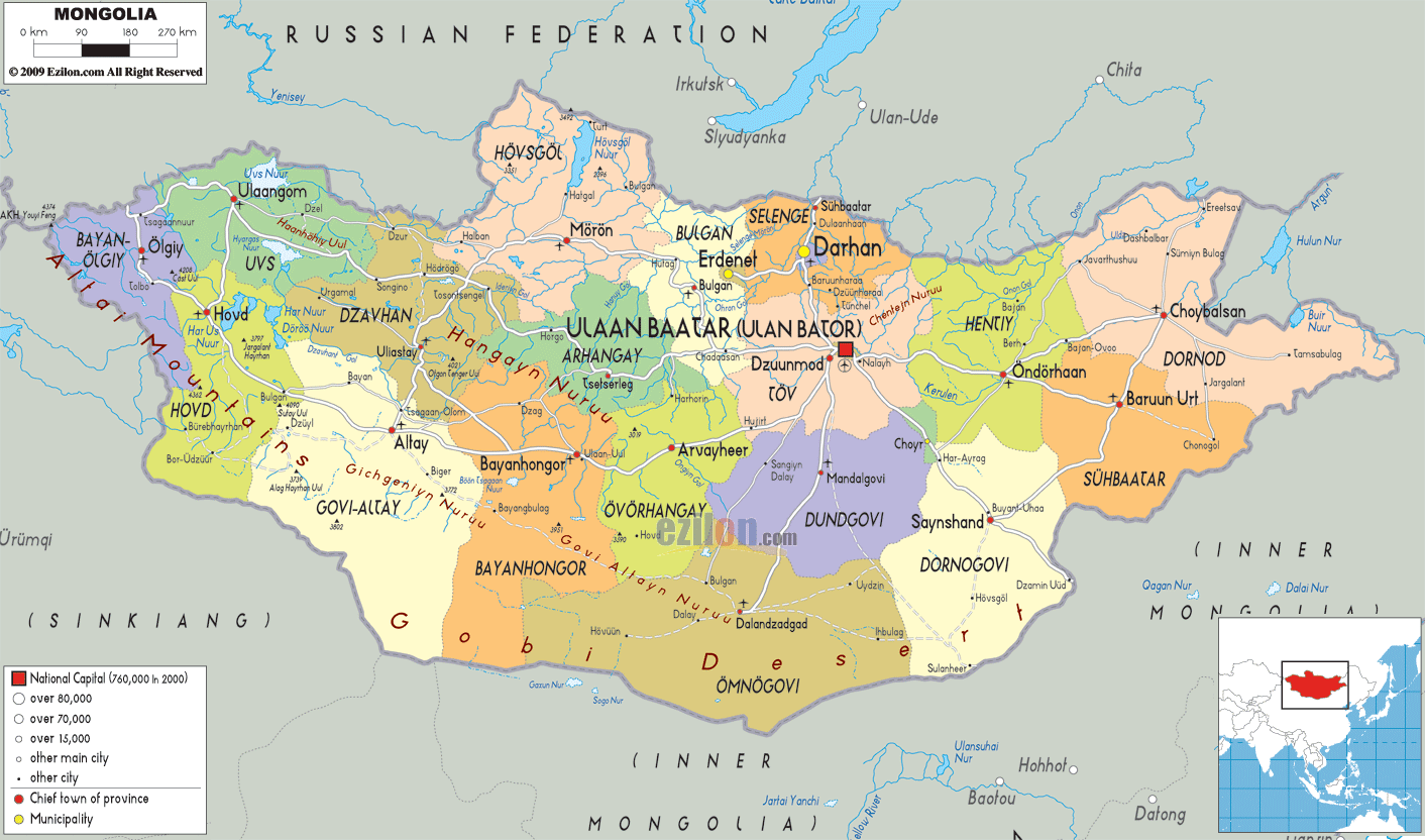Mongolei Regionen Karte
