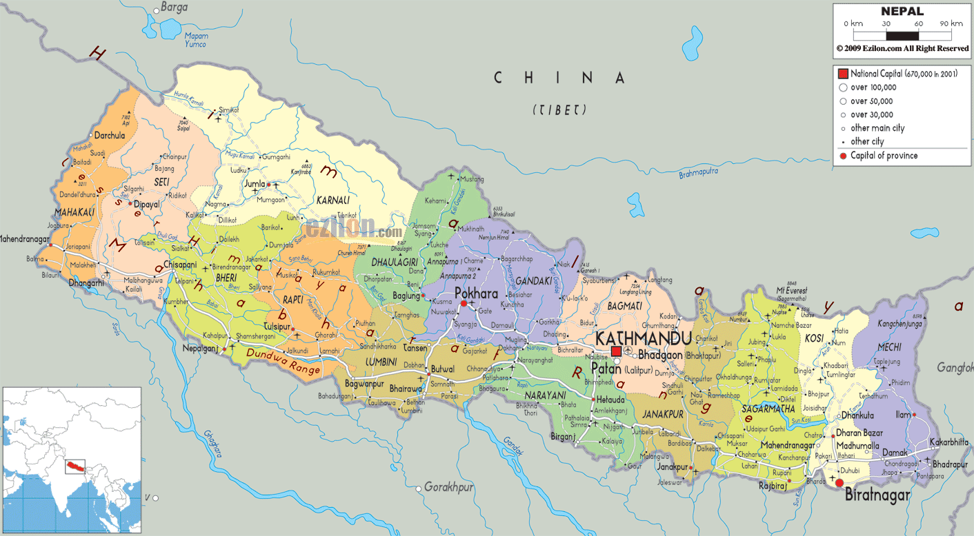 Political Map of Nepal - Ezilon Maps