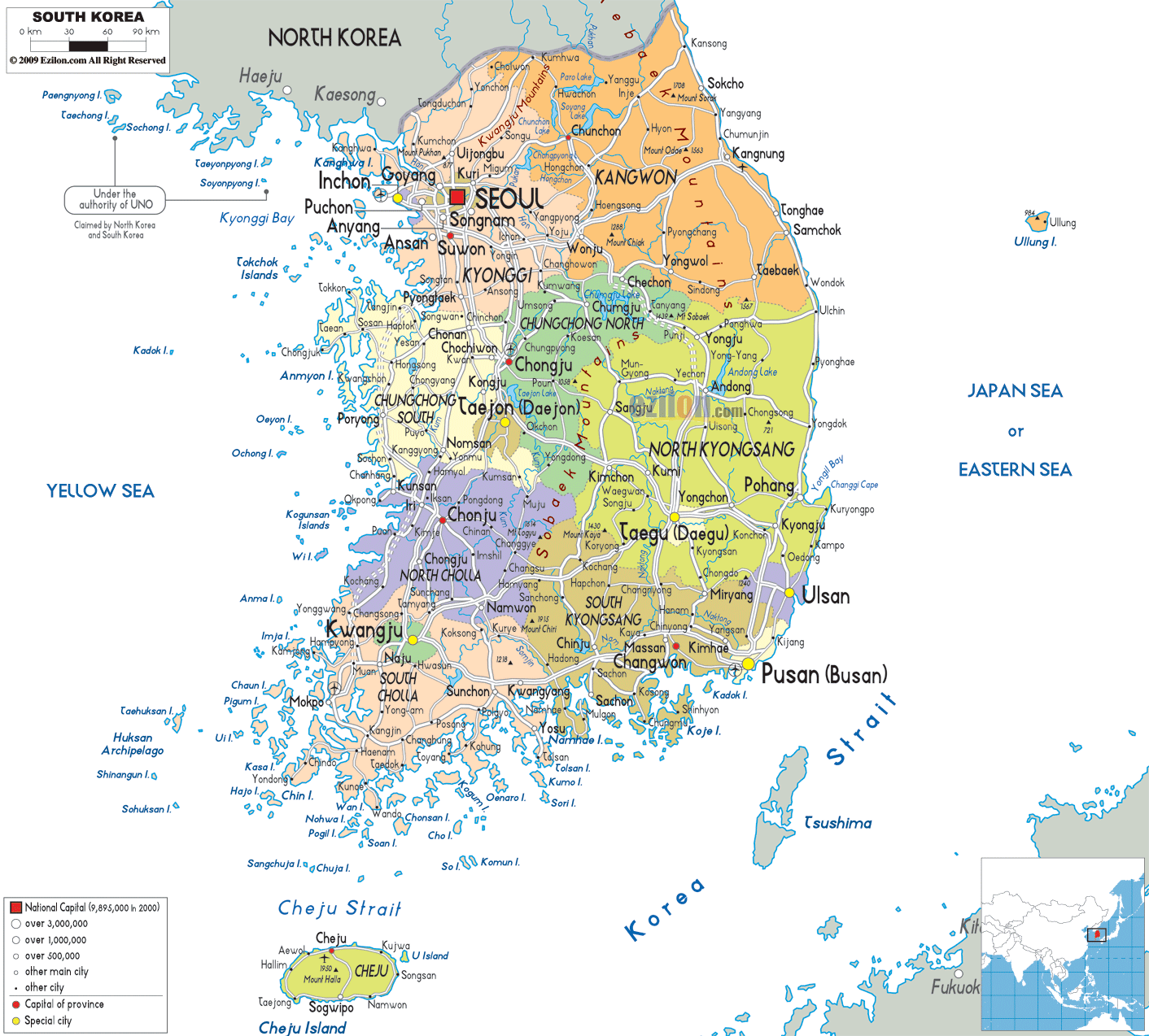 Political Map of South Korea - Ezilon Maps