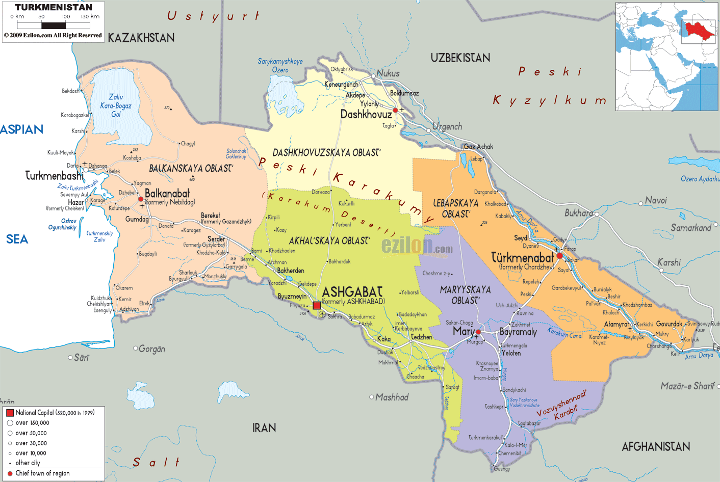 Political Map of Turkmenistan - Ezilon Maps