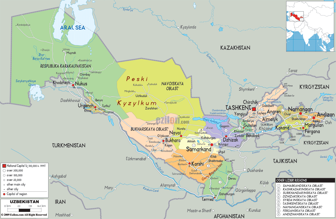 Political Map of Uzbekistan - Ezilon Maps