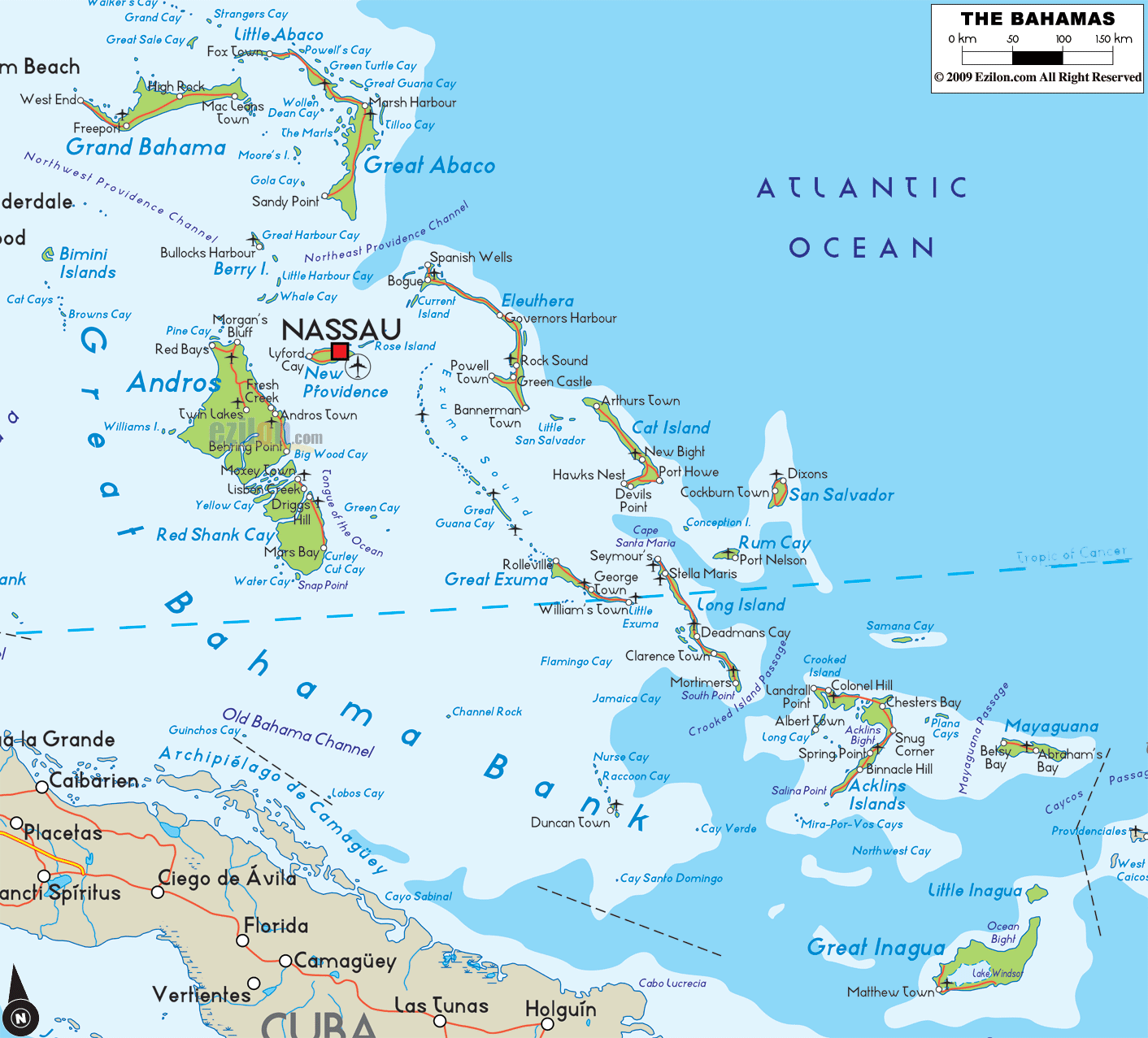 Bahamas Physical Map 