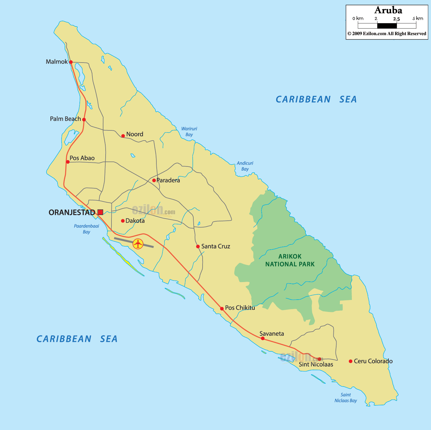 Political Map of Aruba Ezilon Maps