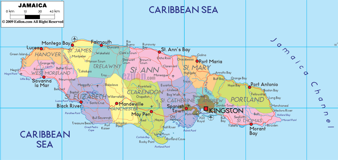 Political Map of Jamaica - Ezilon Maps