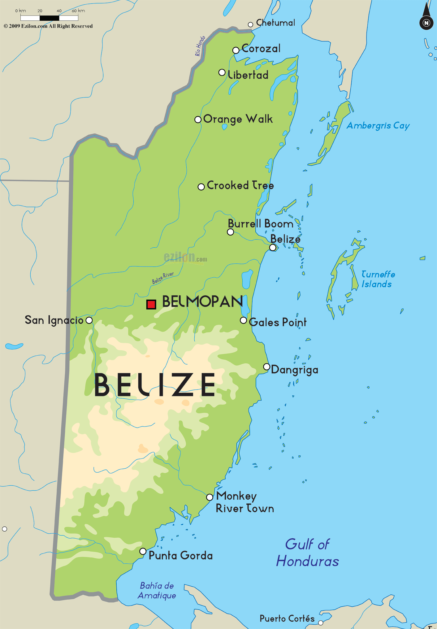 Road Map of Belize and Belize Road Maps