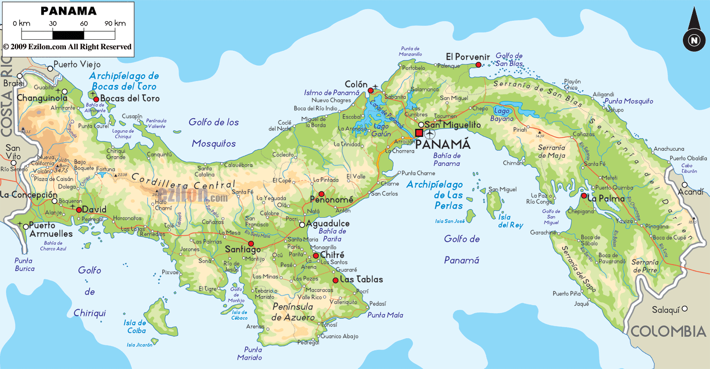 Physical Map of Panama - Ezilon Maps