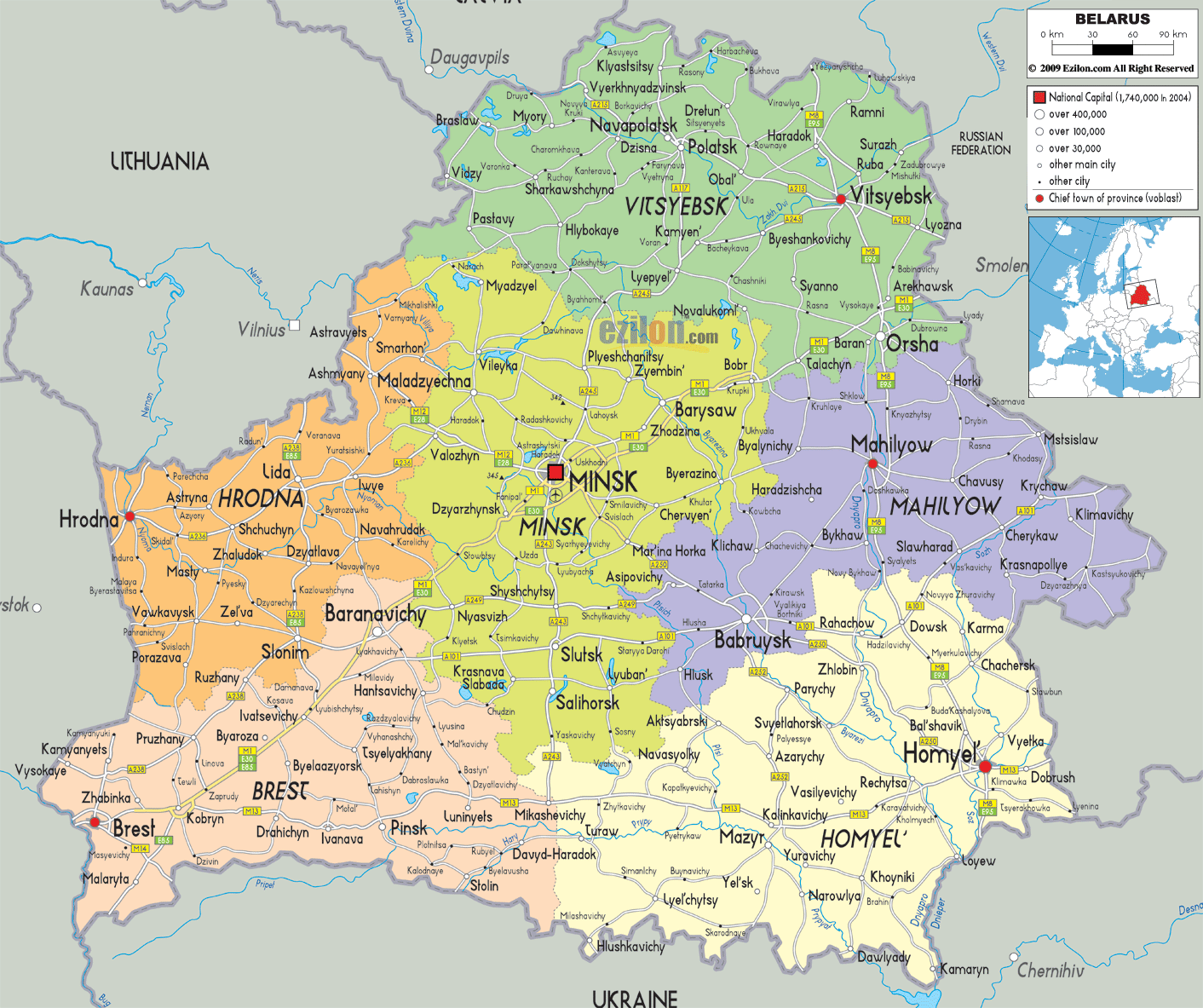 Political Map of Belarus - Ezilon Maps