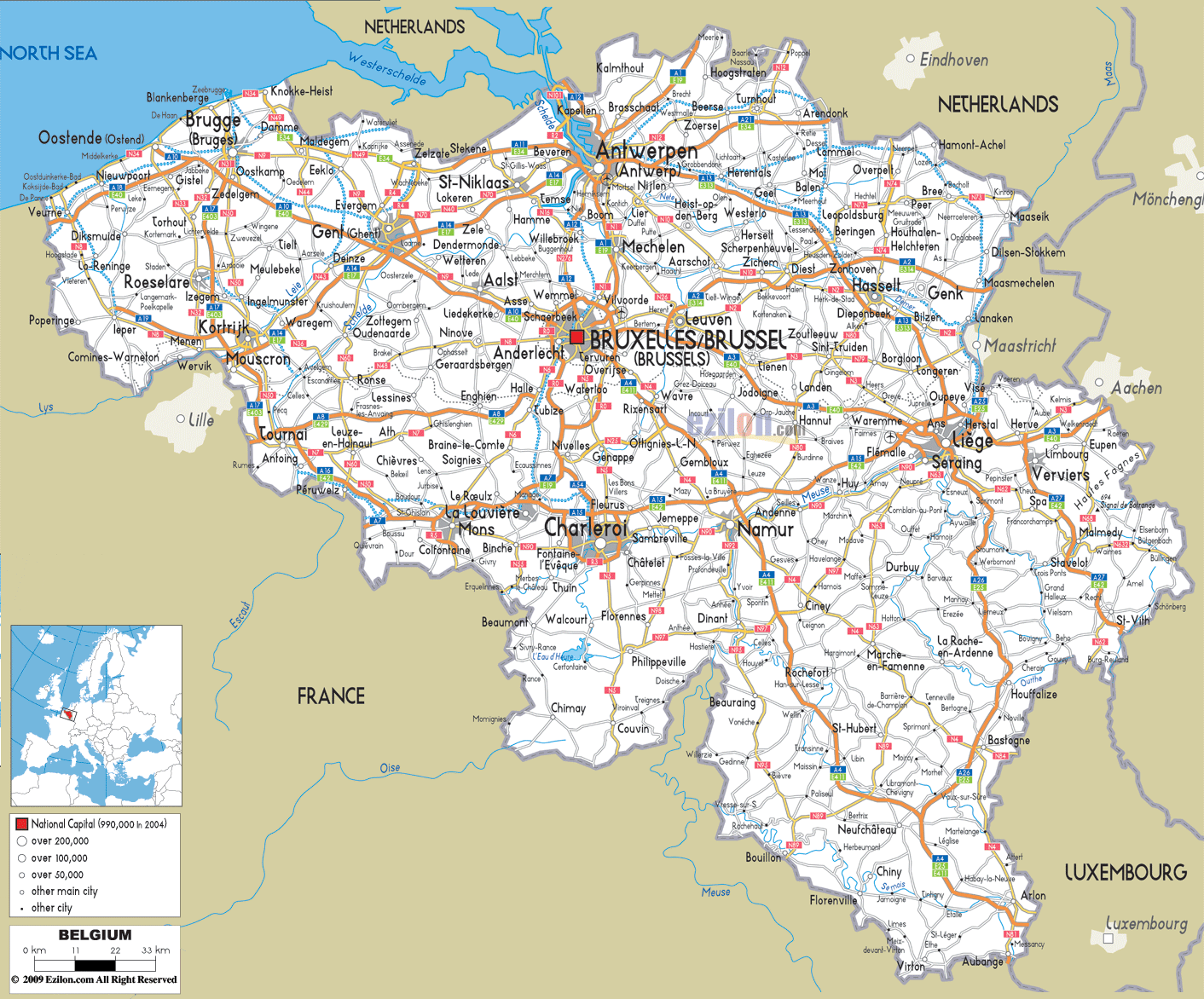 Belgium Map - Road Map of Belgium