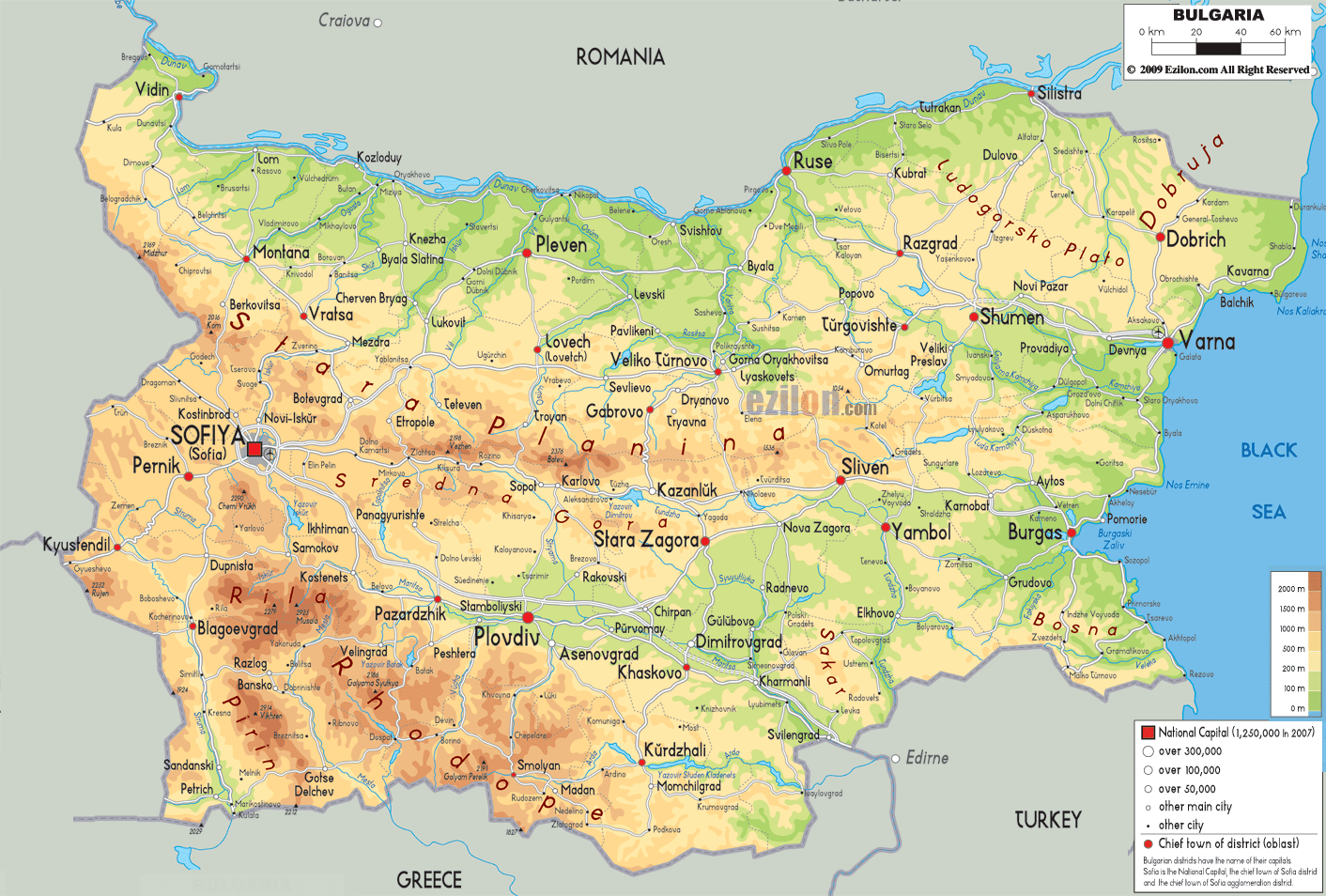 Physical Map of Bulgaria - Ezilon Maps