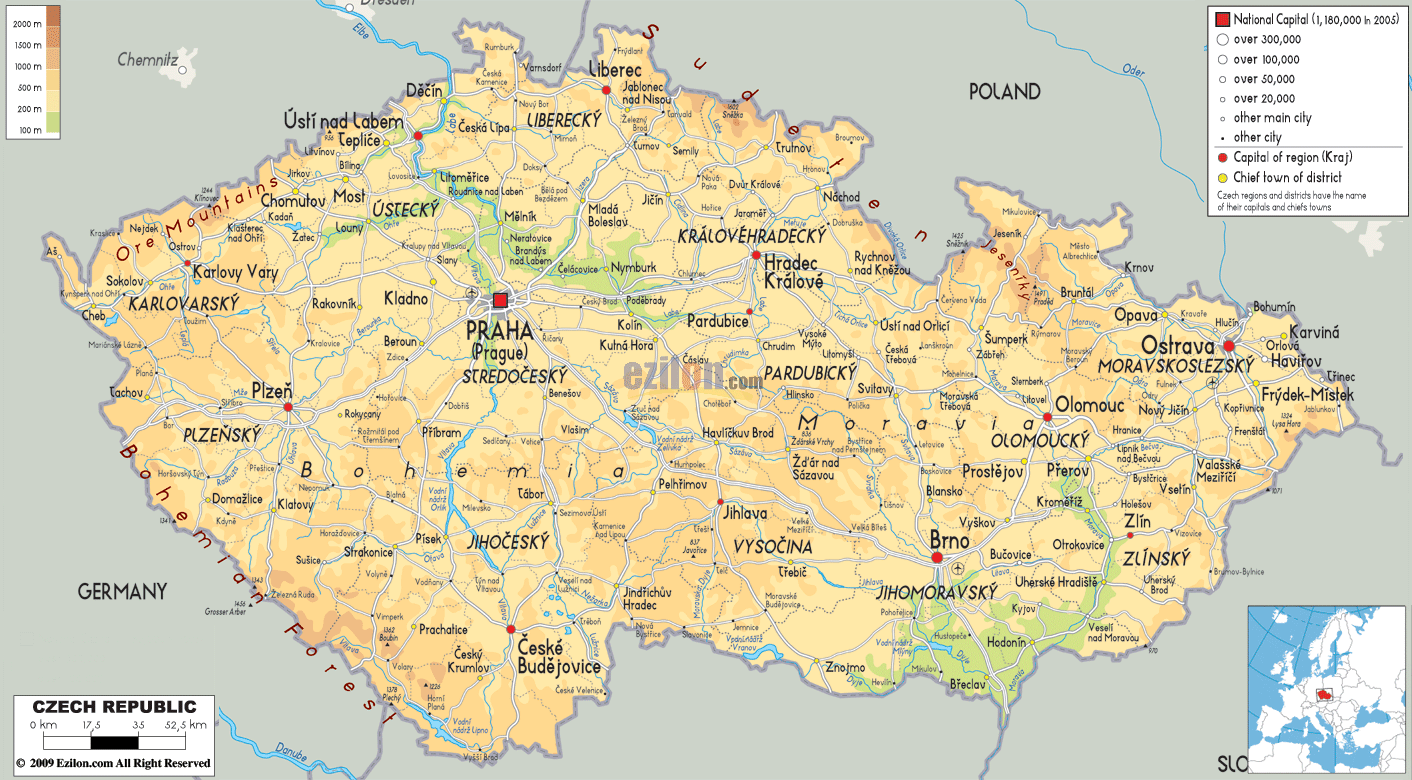 Physical Map of Czech Republic - Ezilon Maps