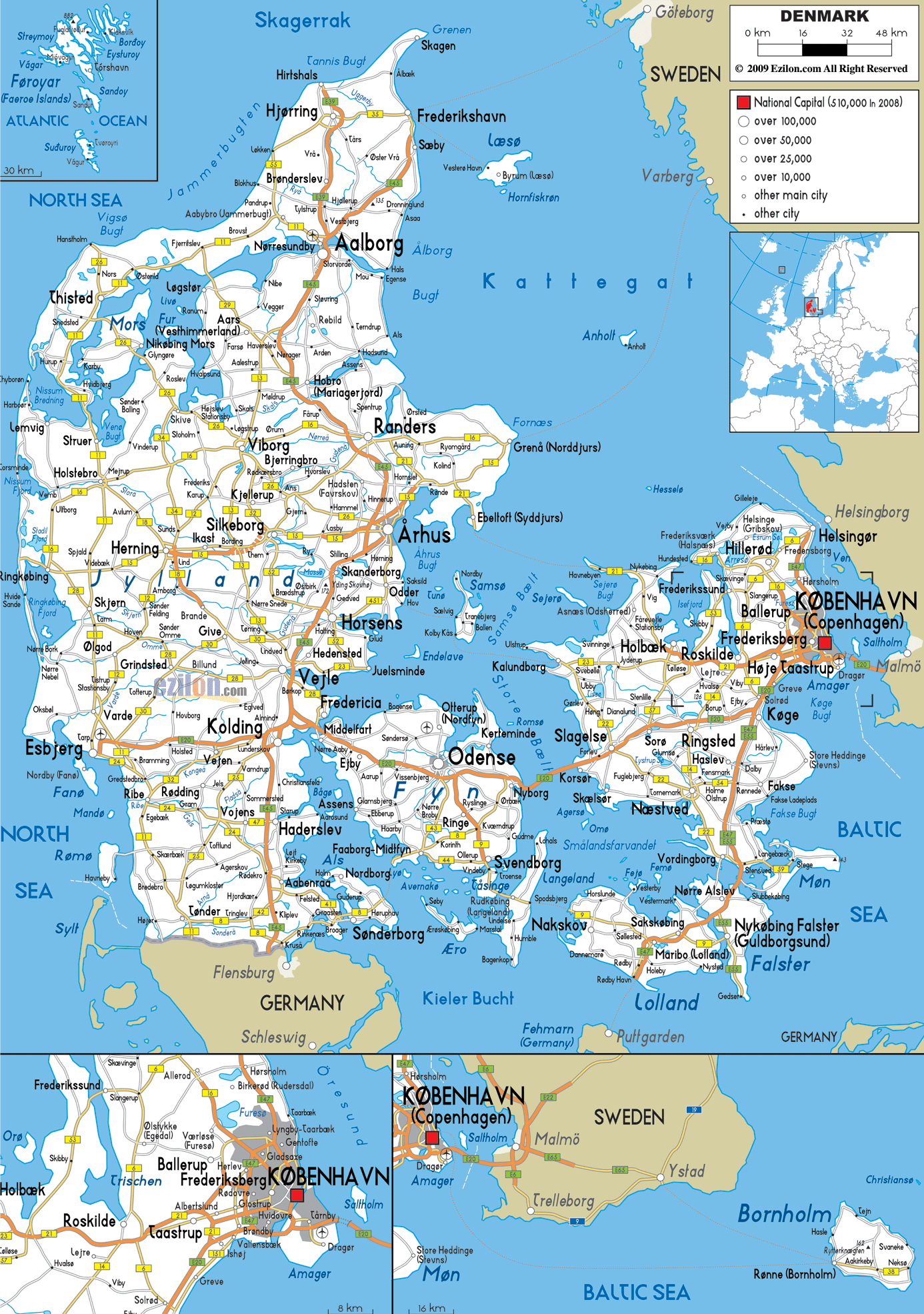 Road Map of Denmark - Ezilon Maps