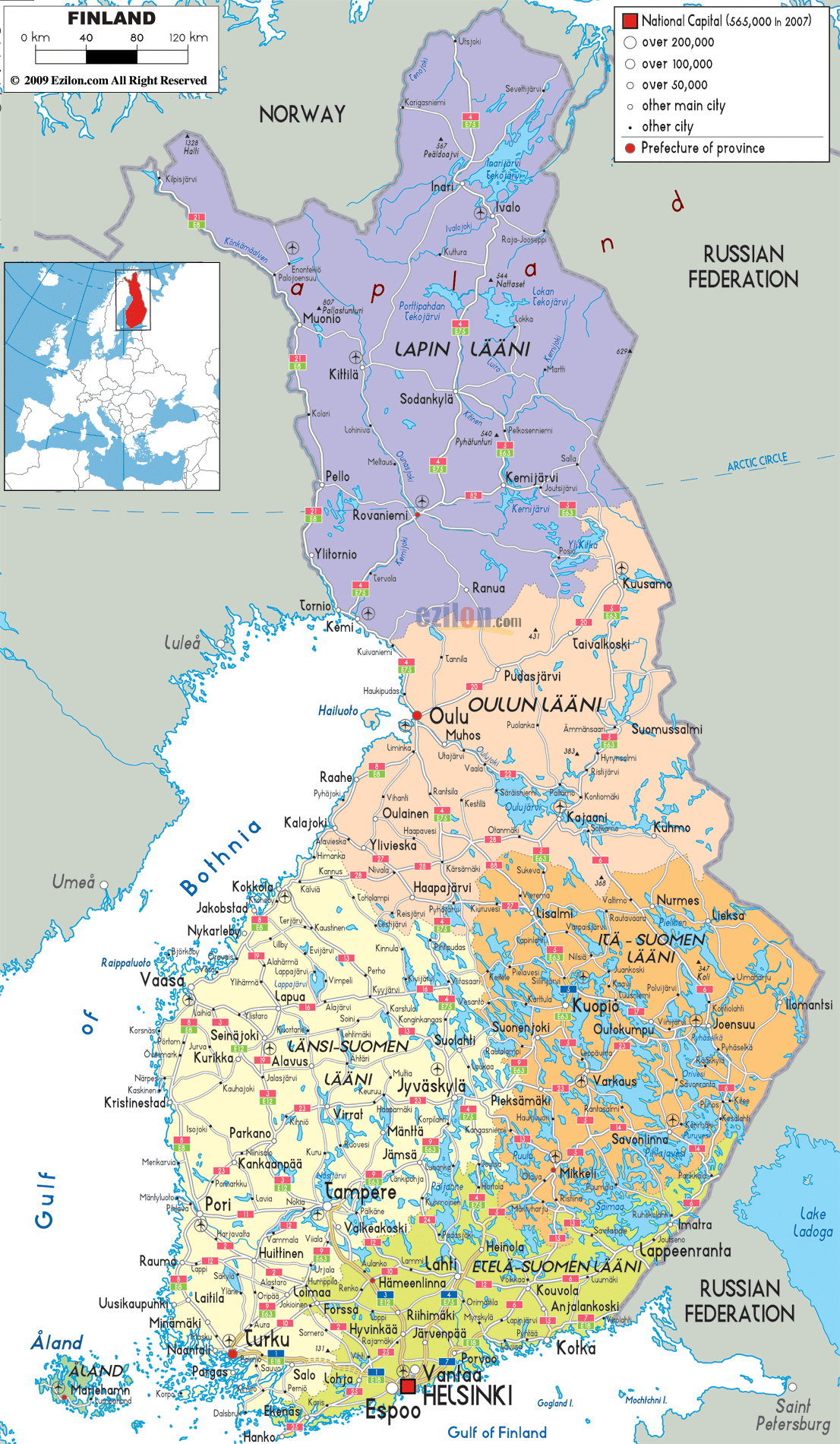 Political Map of Finland - Ezilon Maps