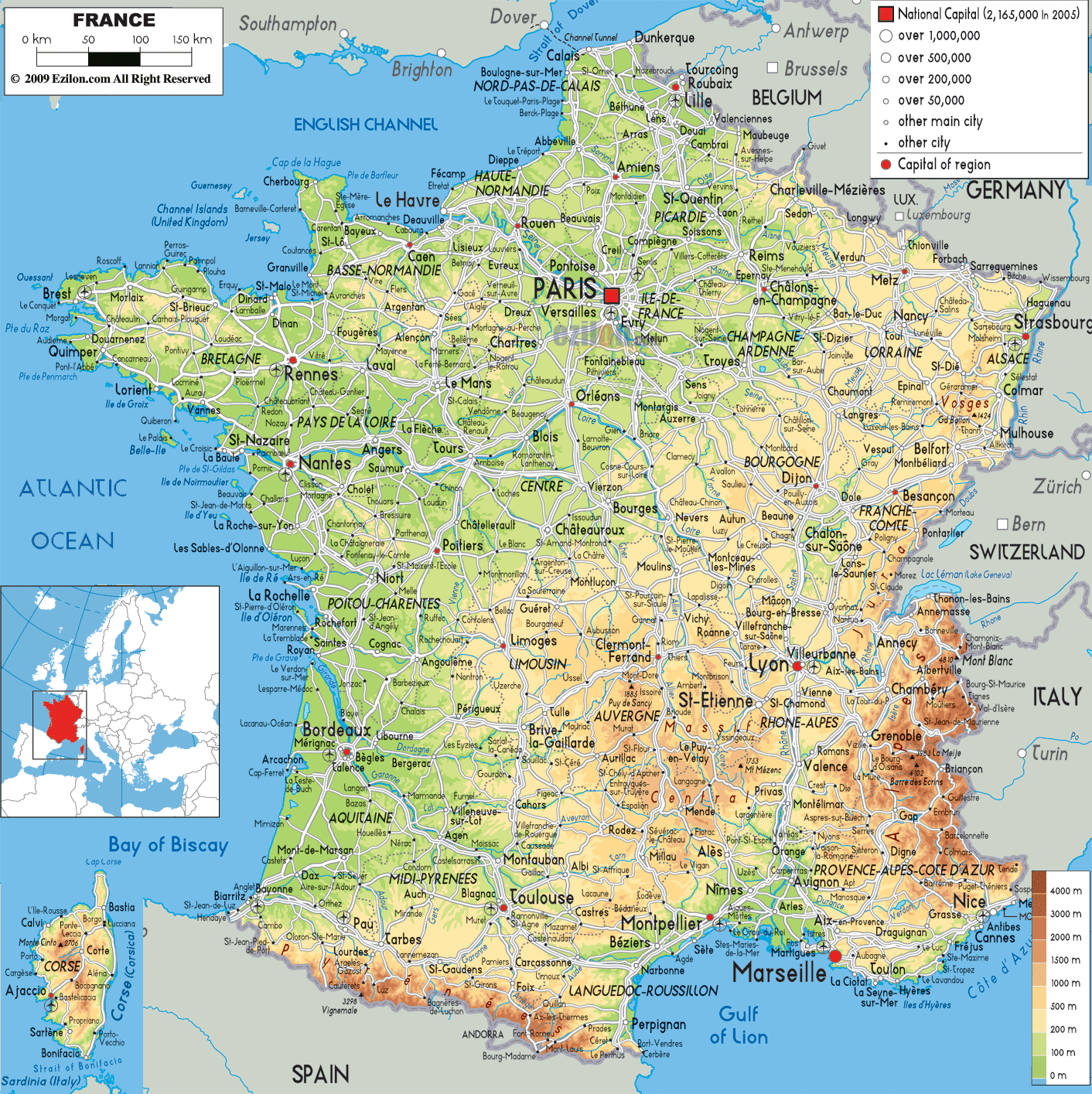 physical map of france