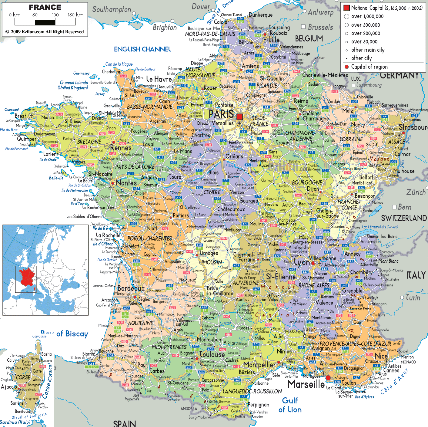 Political Map of France - Ezilon Maps