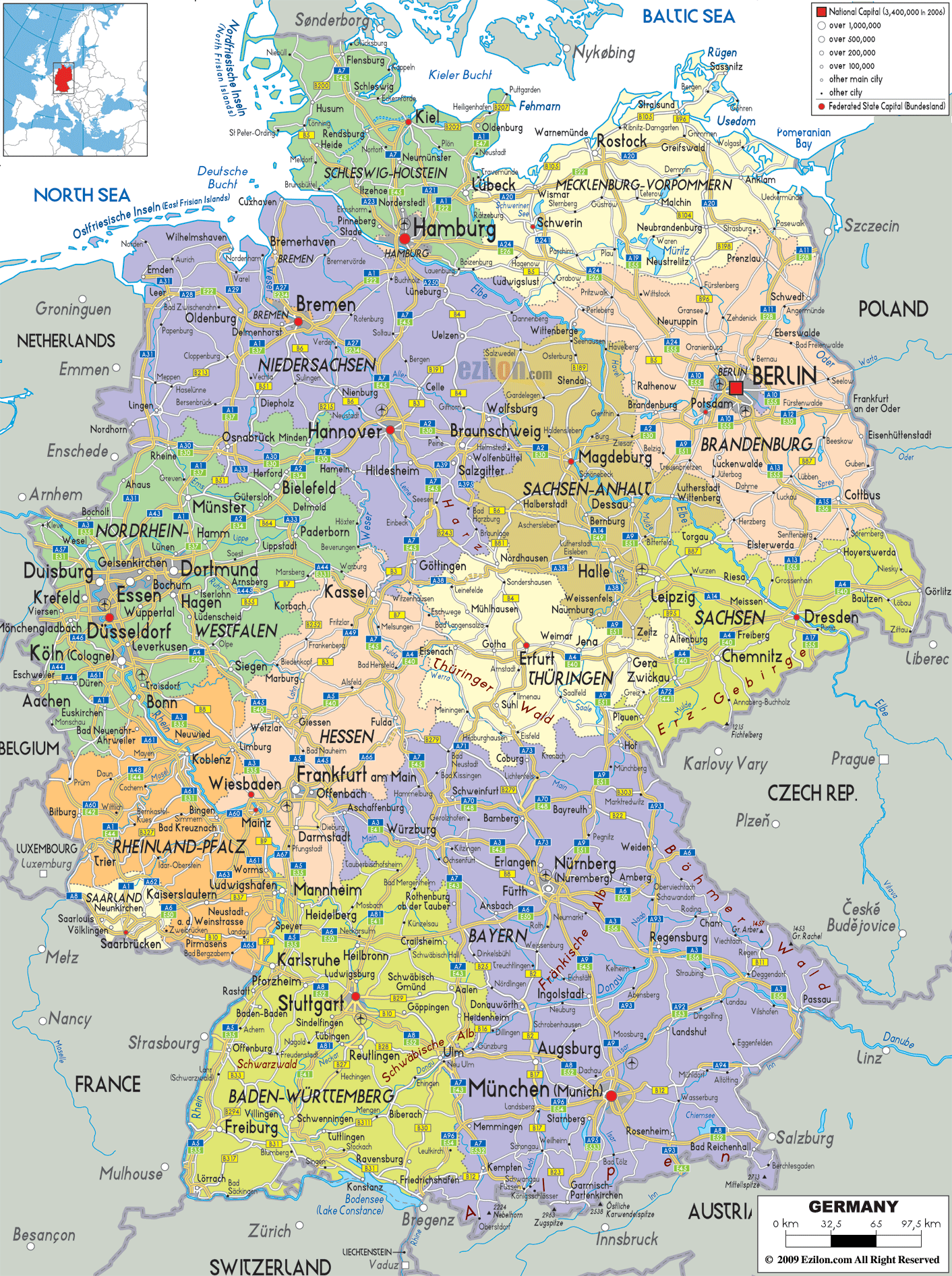 Political Map of Germany - Ezilon Maps