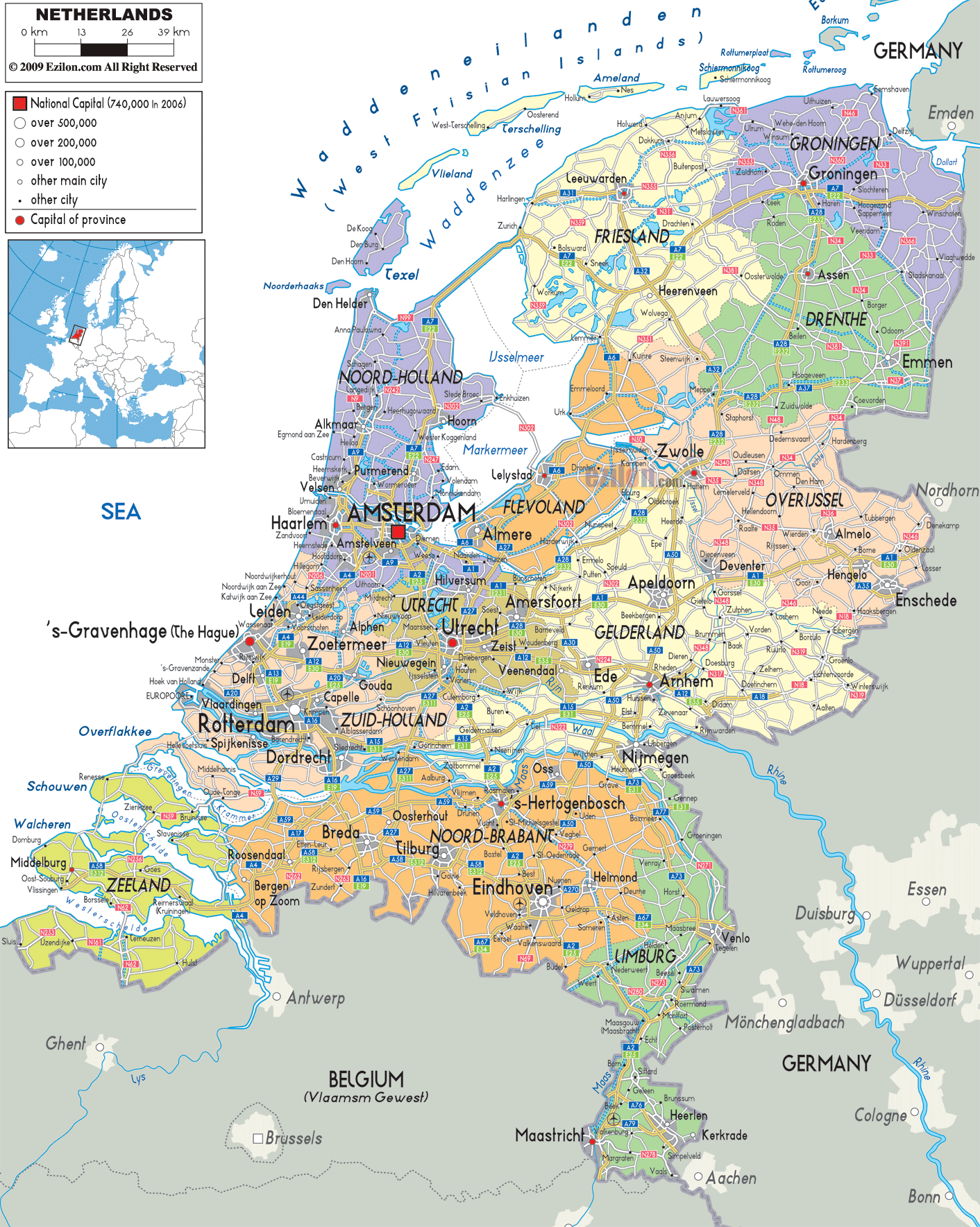 Political Map of Netherlands - Ezilon Maps