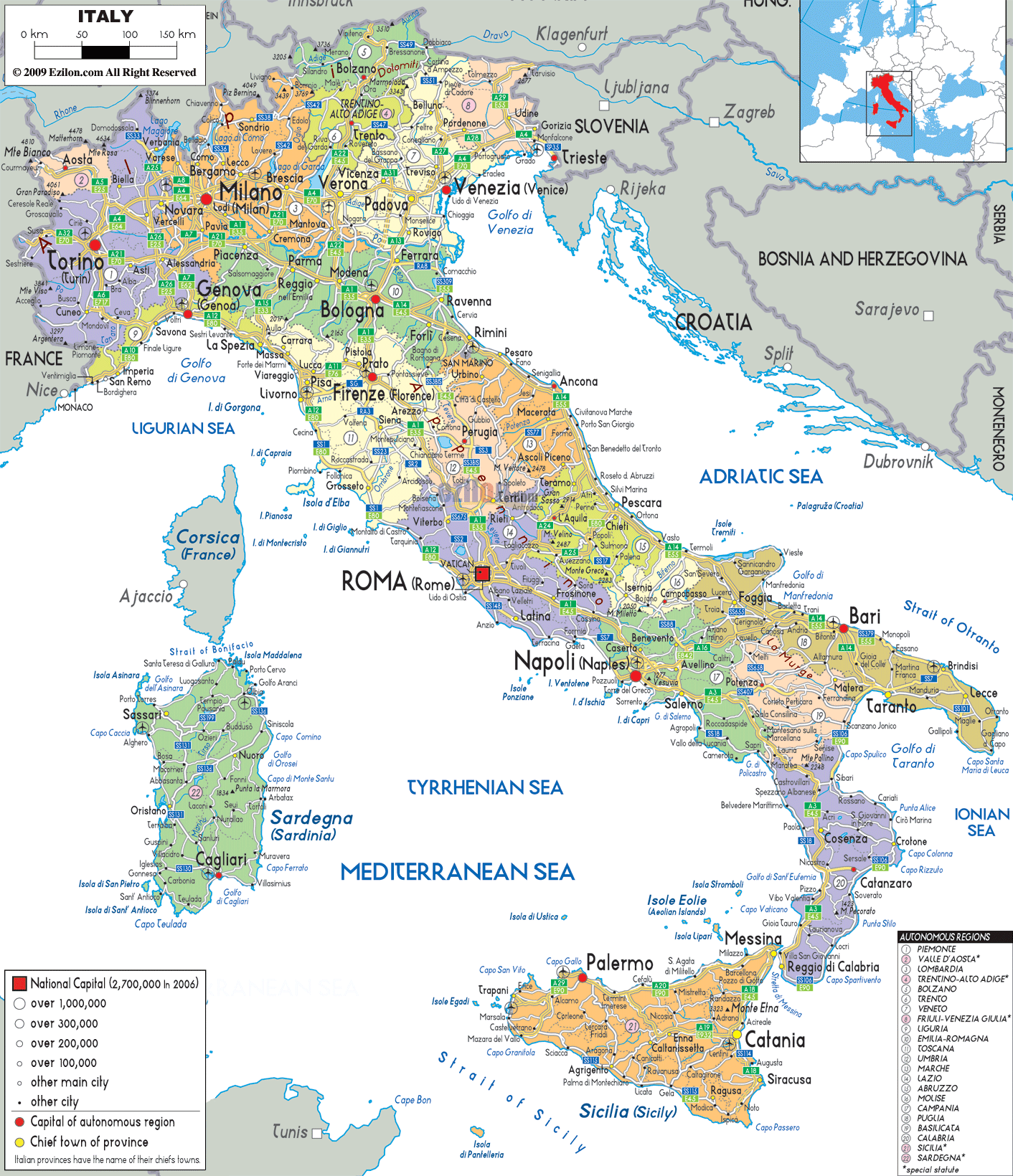 Political Map of Italy - Ezilon Maps