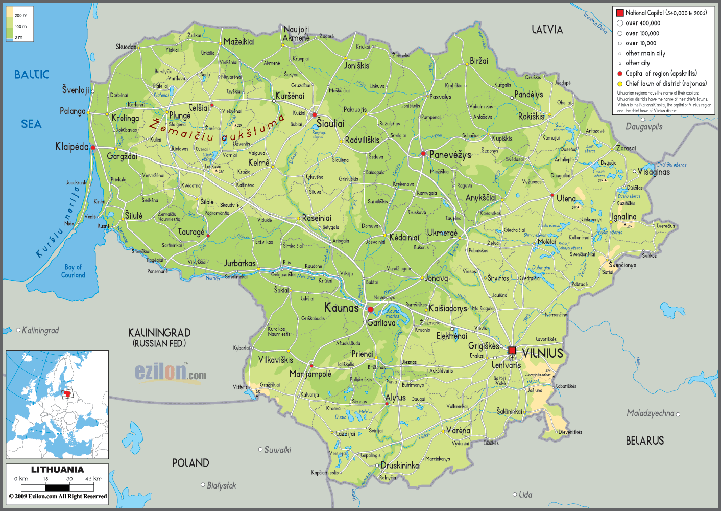 Lithuania Physical Map