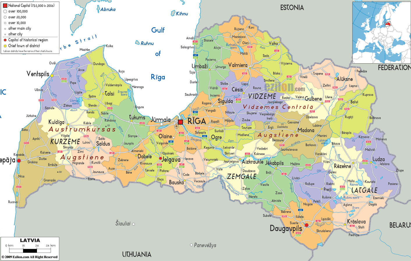 Political Map of Latvia - Ezilon Maps