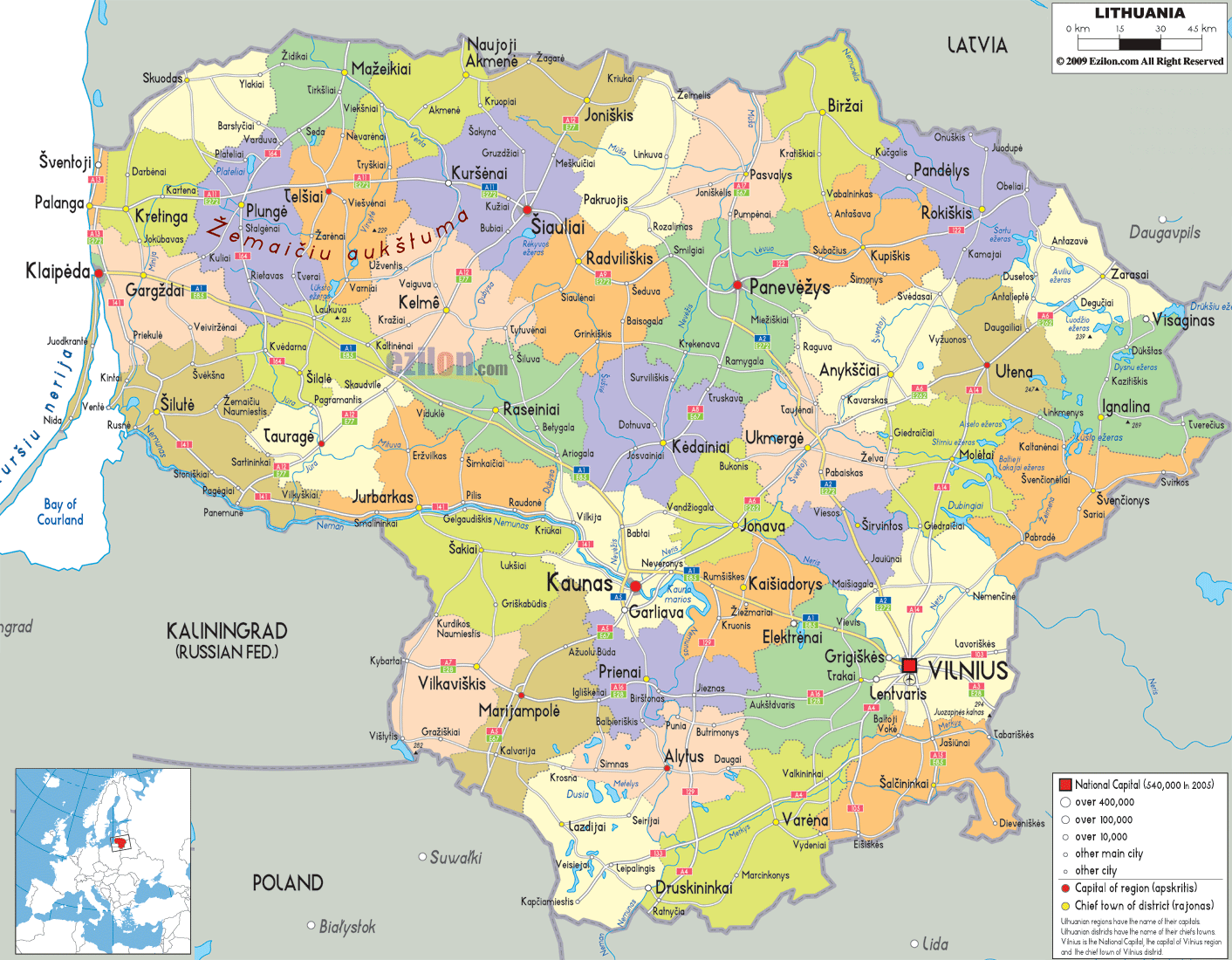 Political Map of Lithuania - Ezilon Maps